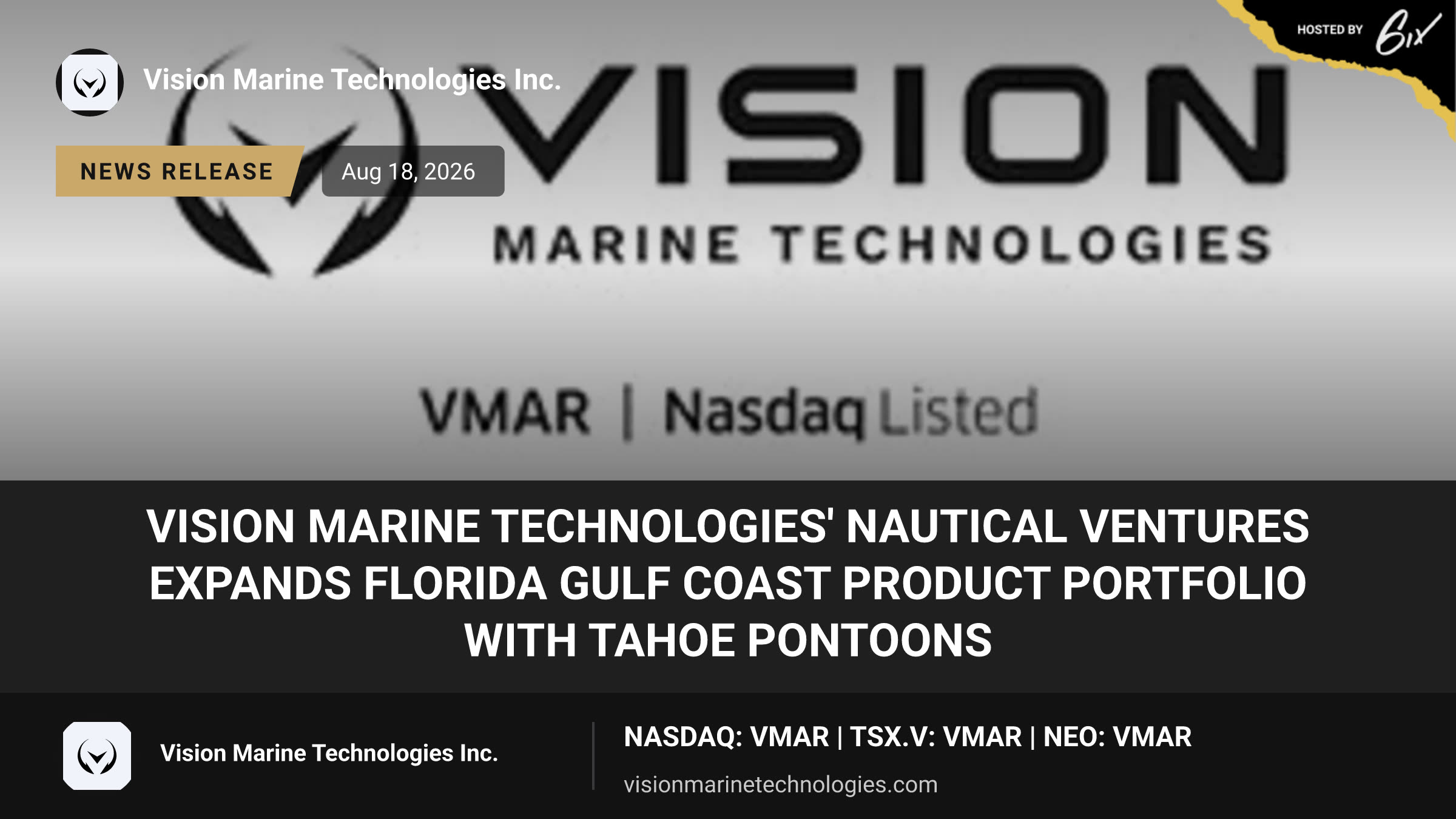 Vision Marine Technologies' Nautical Ventures Expands Florida Gulf Coast Product Portfolio with Tahoe Pontoons