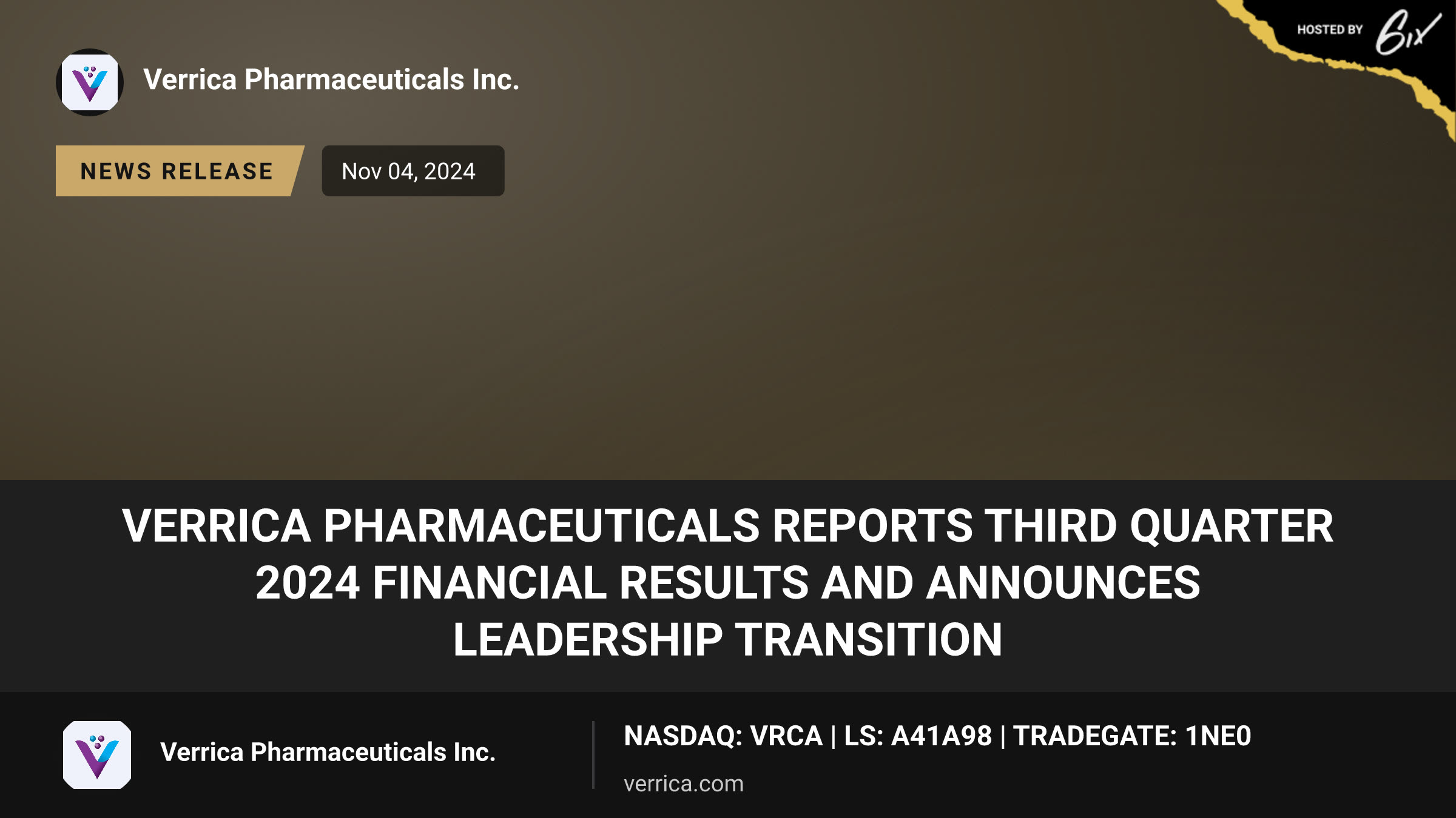Verrica Pharmaceuticals Reports Third Quarter 2024 Financial Results and Announces Leadership Transition
