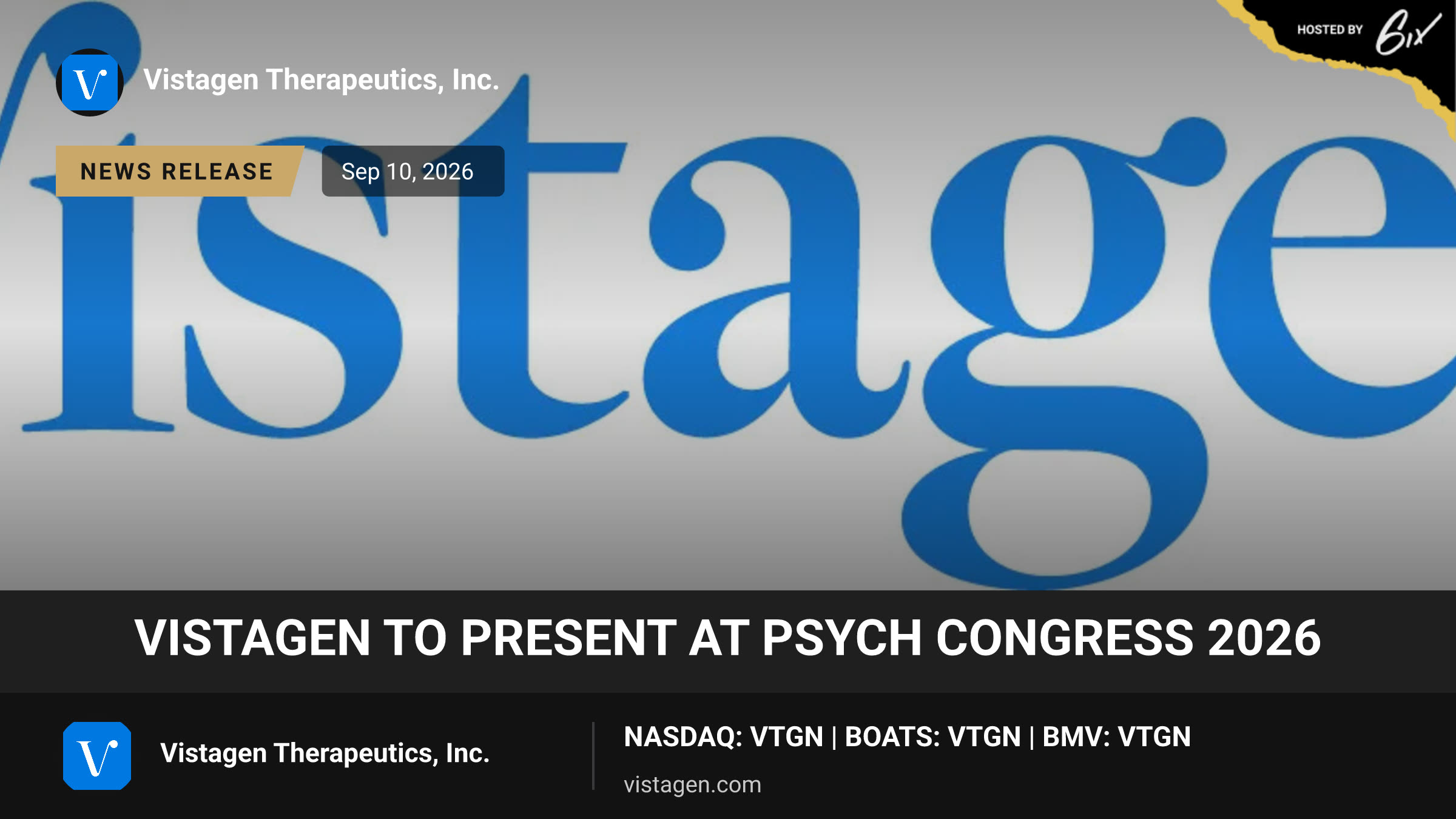 Vistagen to Present at Psych Congress 2026