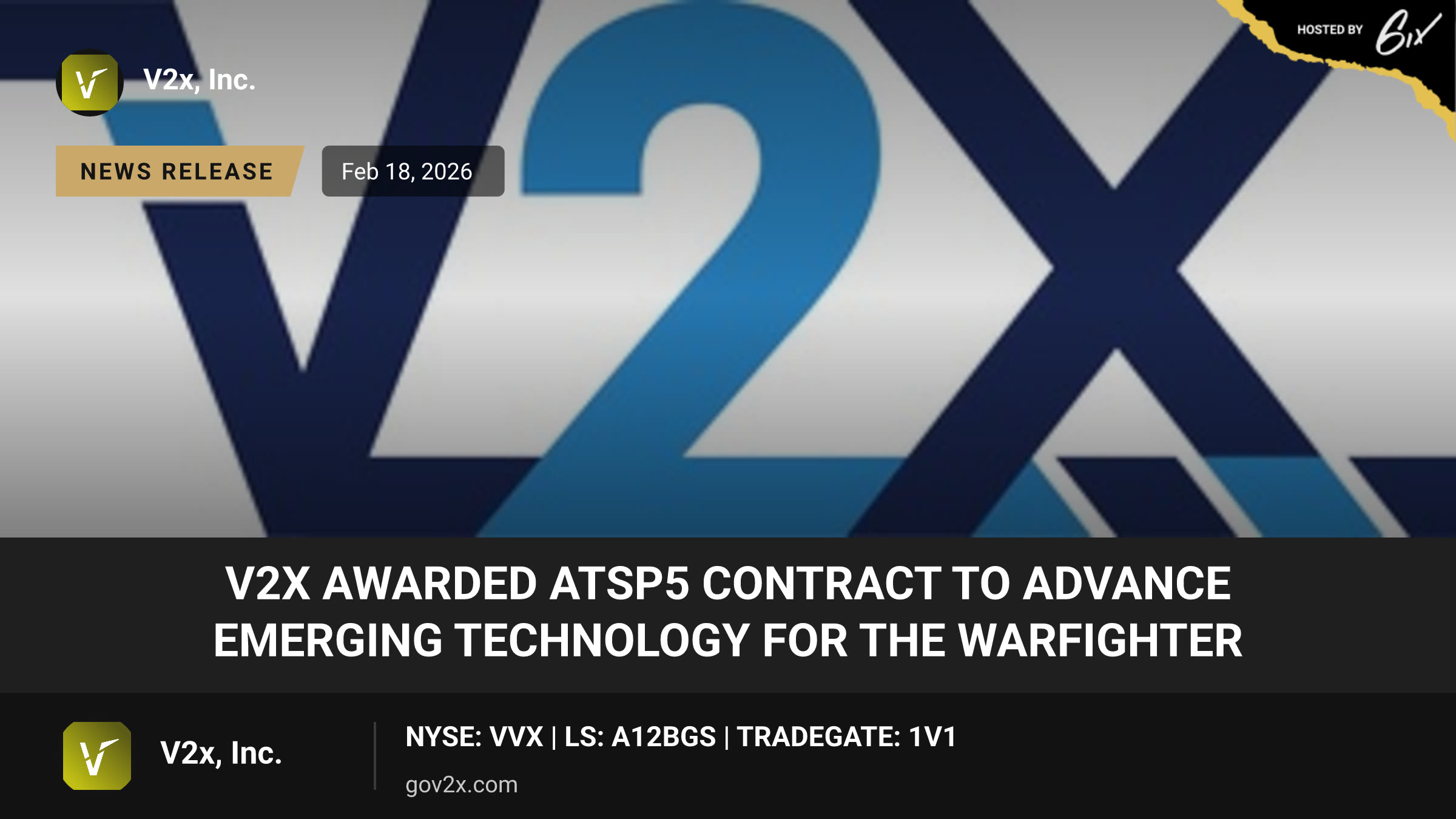 V2X Awarded ATSP5 Contract to Advance Emerging Technology for the Warfighter