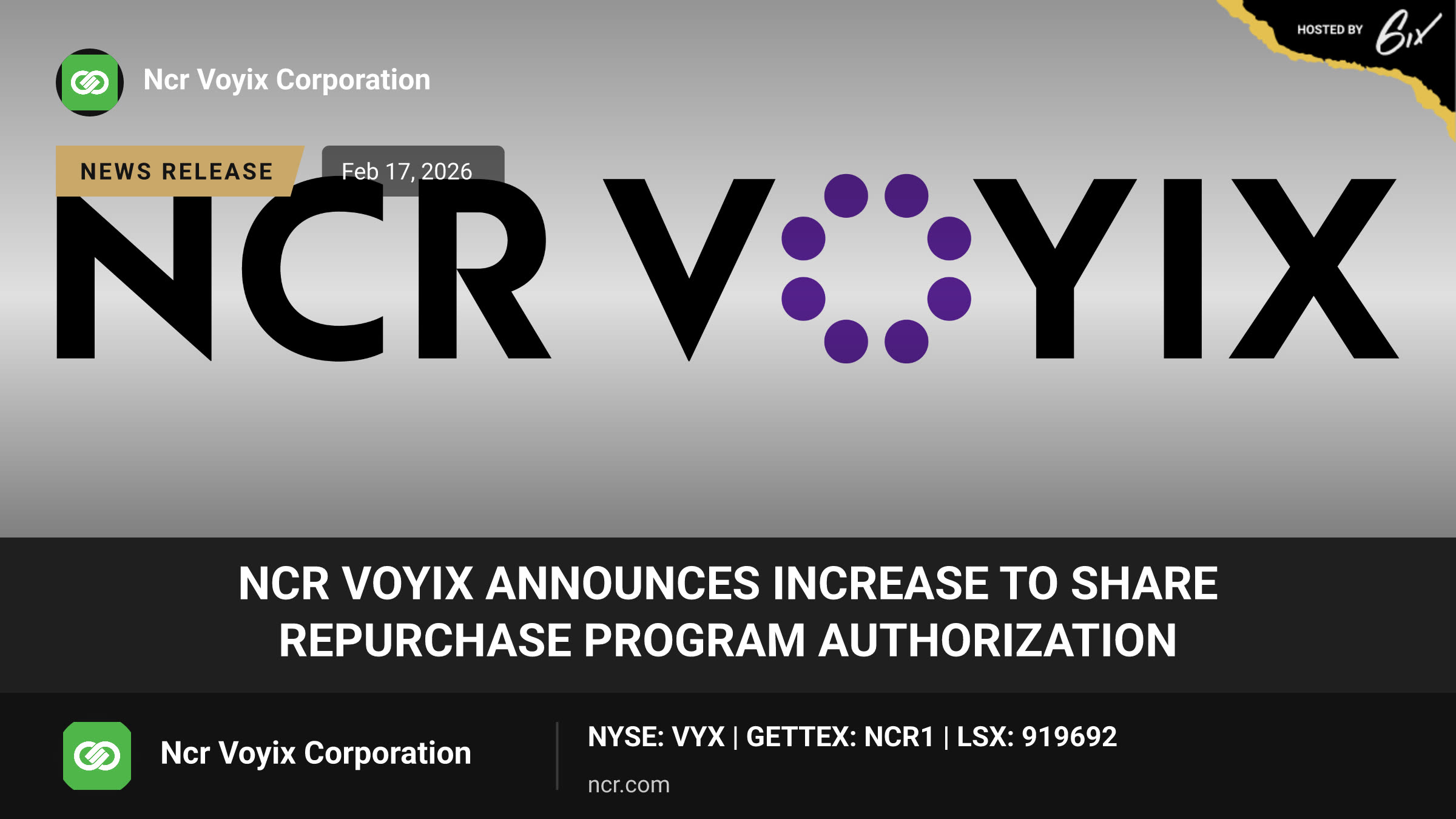 NCR Voyix Announces Increase to Share Repurchase Program Authorization