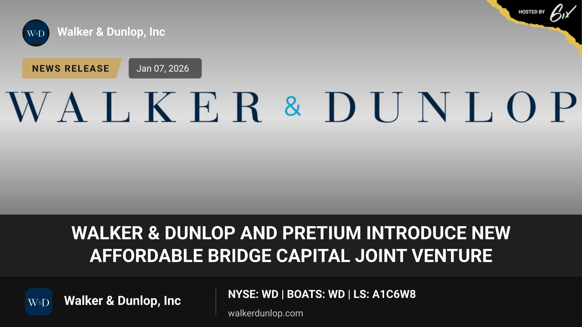 Walker & Dunlop and Pretium Introduce New Affordable Bridge Capital Joint Venture