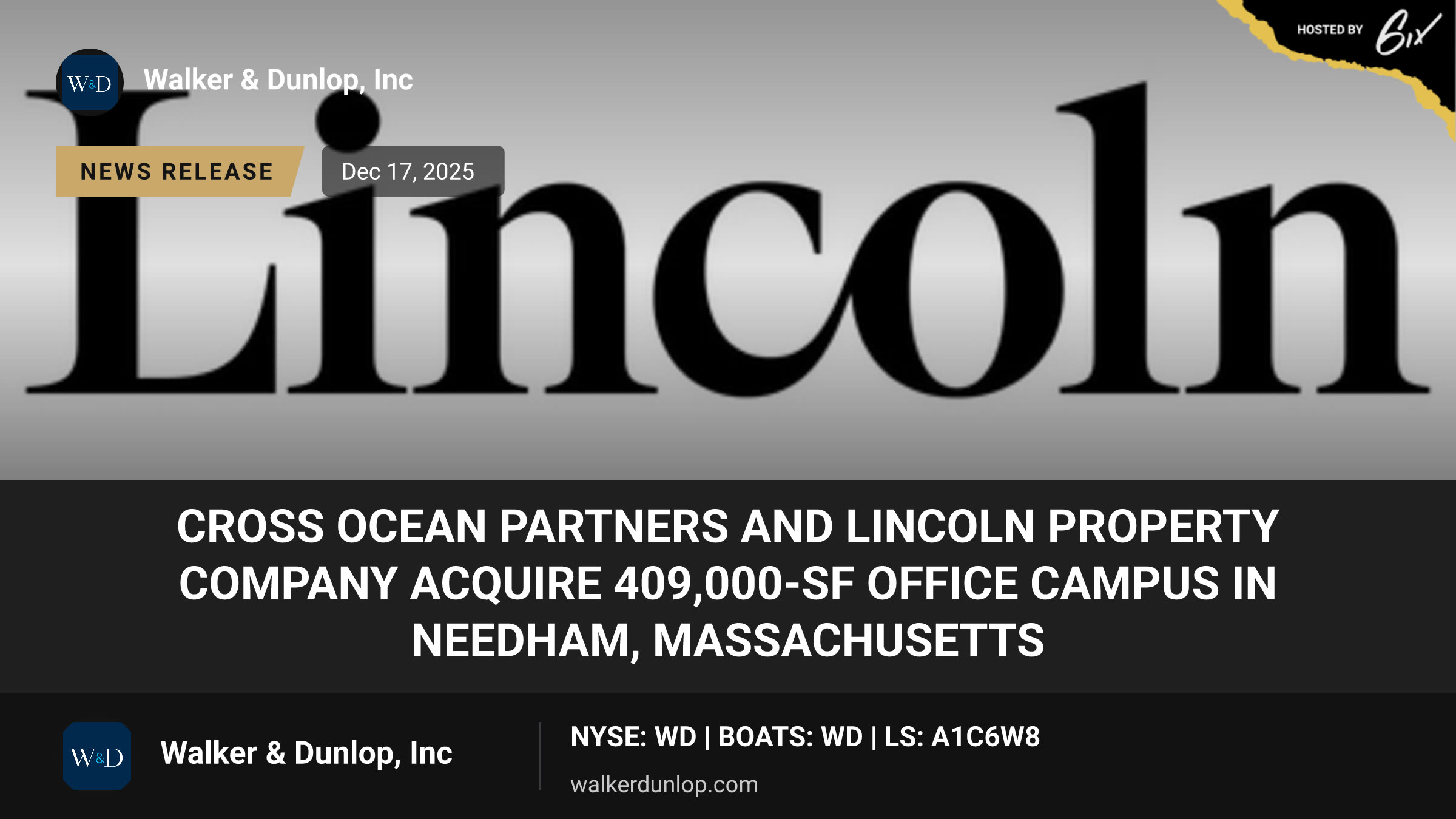 Cross Ocean Partners and Lincoln Property Company Acquire 409,000-SF Office Campus in Needham, Massachusetts
