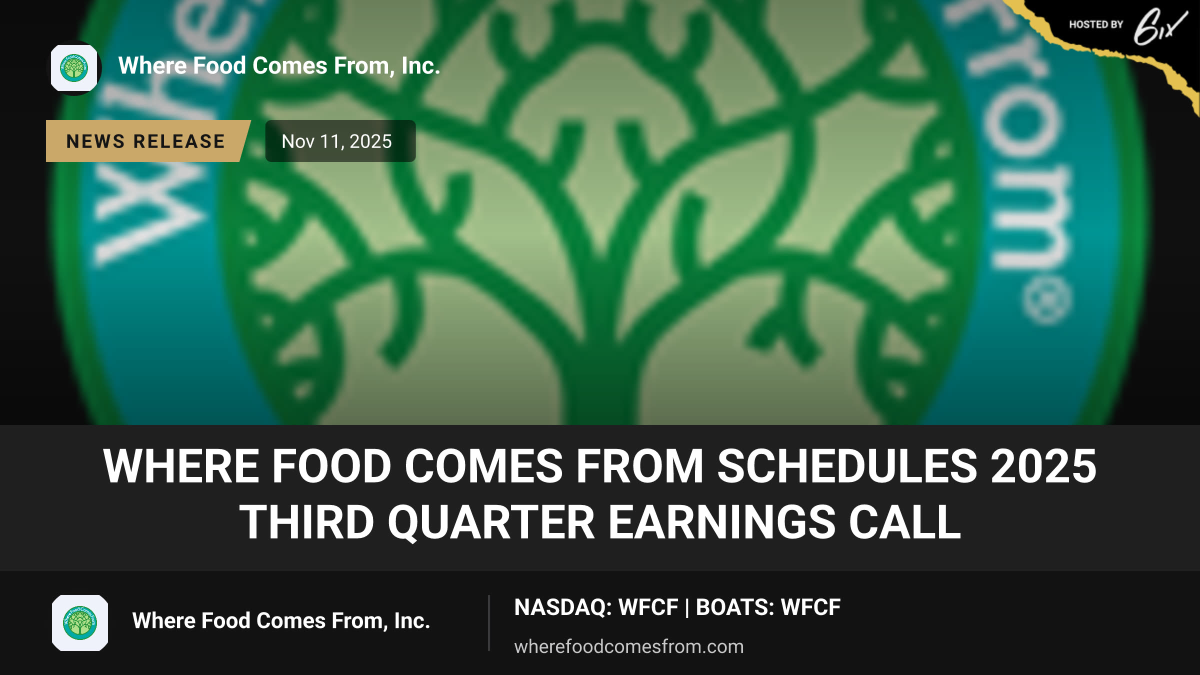 Where Food Comes From Schedules 2025 Third Quarter Earnings Call