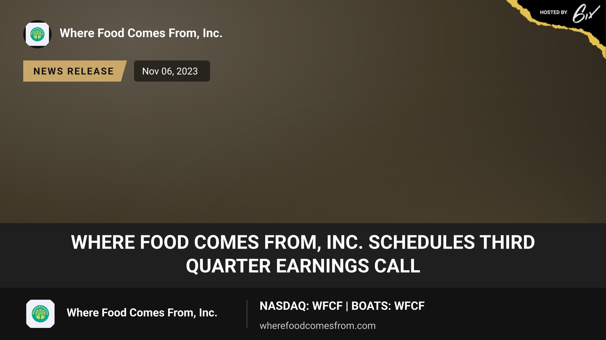 Where Food Comes From, Inc. Schedules Third Quarter Earnings Call