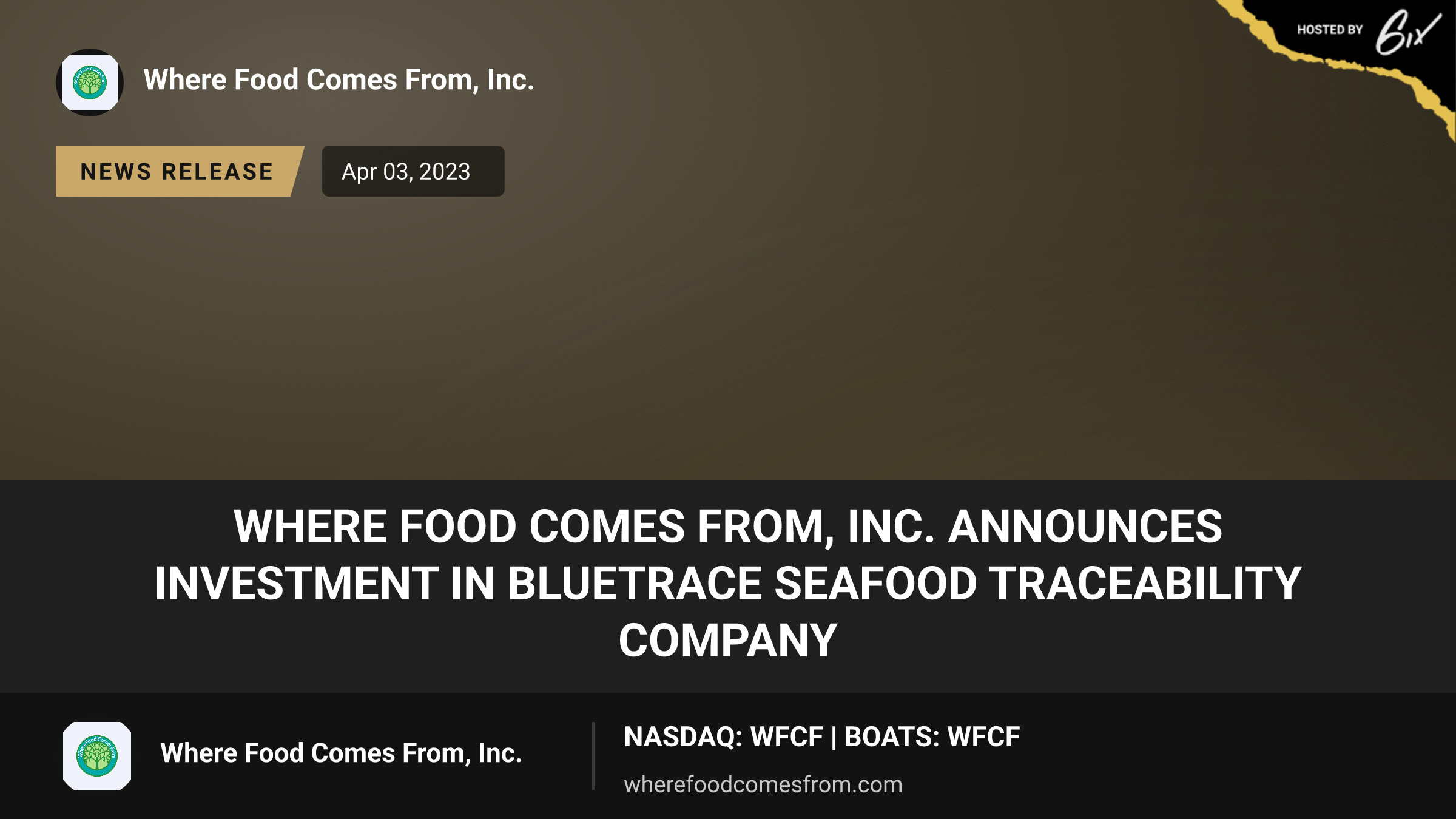 Where Food Comes From, Inc. Announces Investment in BlueTrace Seafood Traceability Company