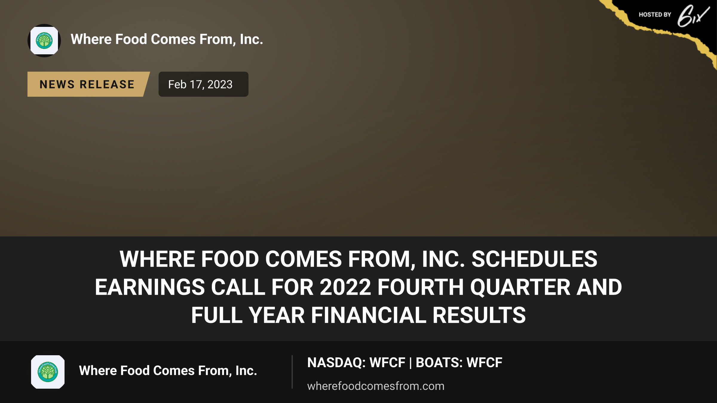 Where Food Comes From, Inc. Schedules Earnings Call for 2022 Fourth Quarter and Full Year Financial Results