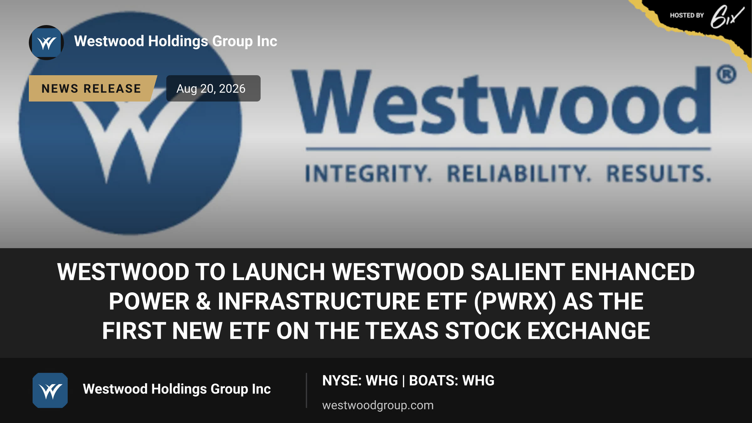 Westwood to Launch Westwood Salient Enhanced Power & Infrastructure ETF (PWRX) as the First New ETF on the Texas Stock Exchange