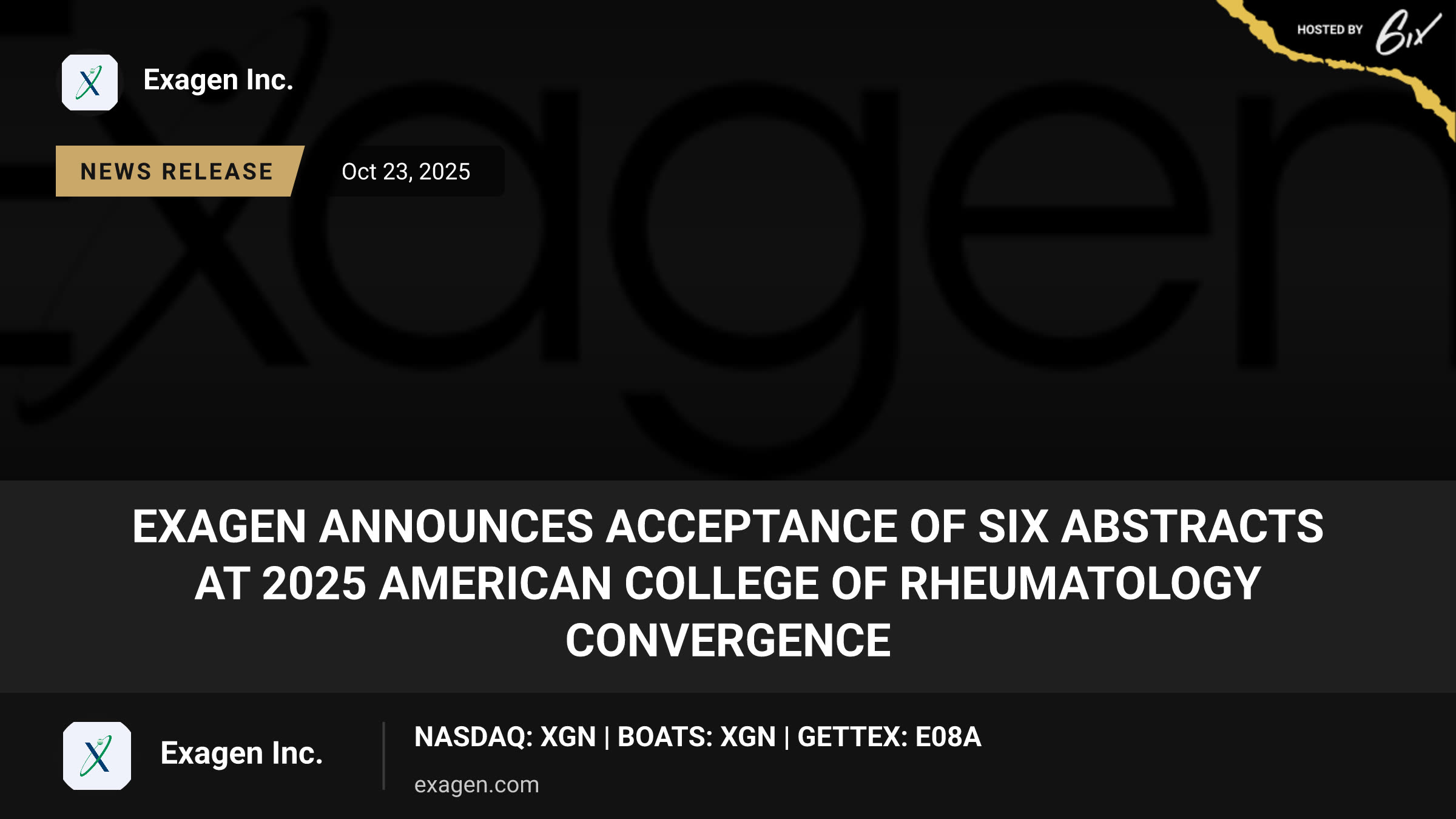 Exagen Announces Acceptance of Six Abstracts at 2025 American College of Rheumatology Convergence