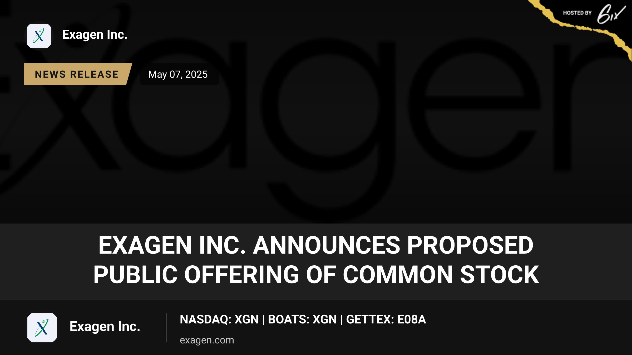 Exagen Inc. Announces Proposed Public Offering of Common Stock