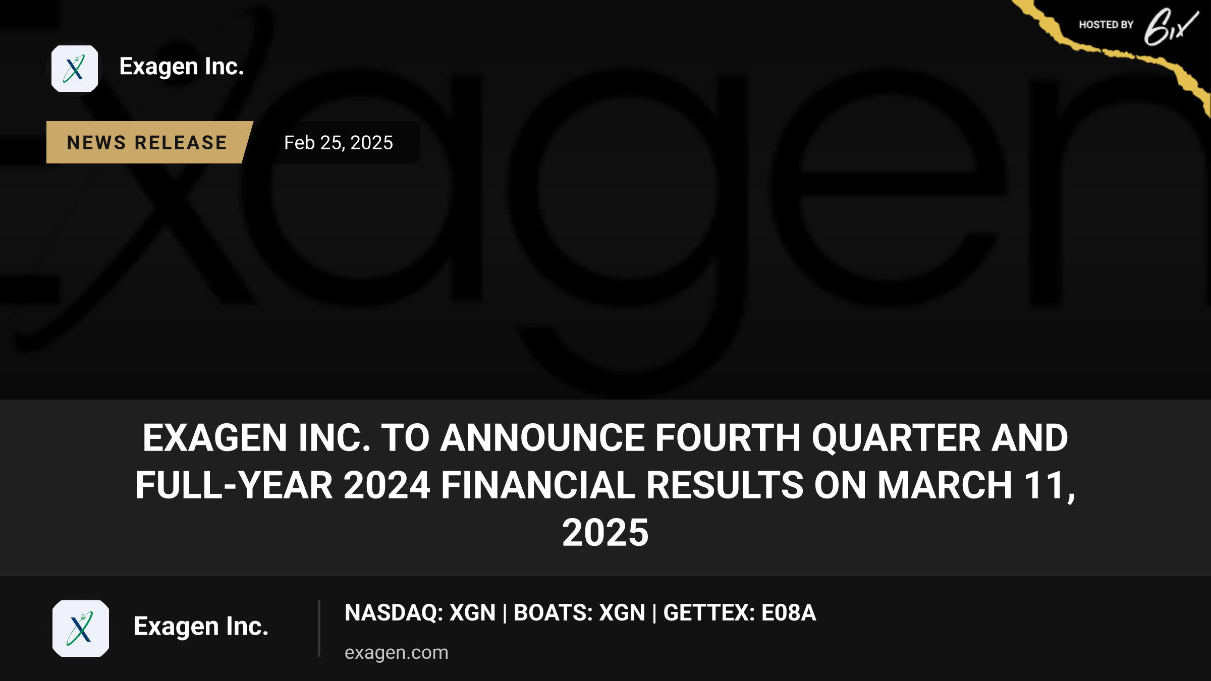 Exagen Inc. to Announce Fourth Quarter and Full-Year 2024 Financial Results on March 11, 2025