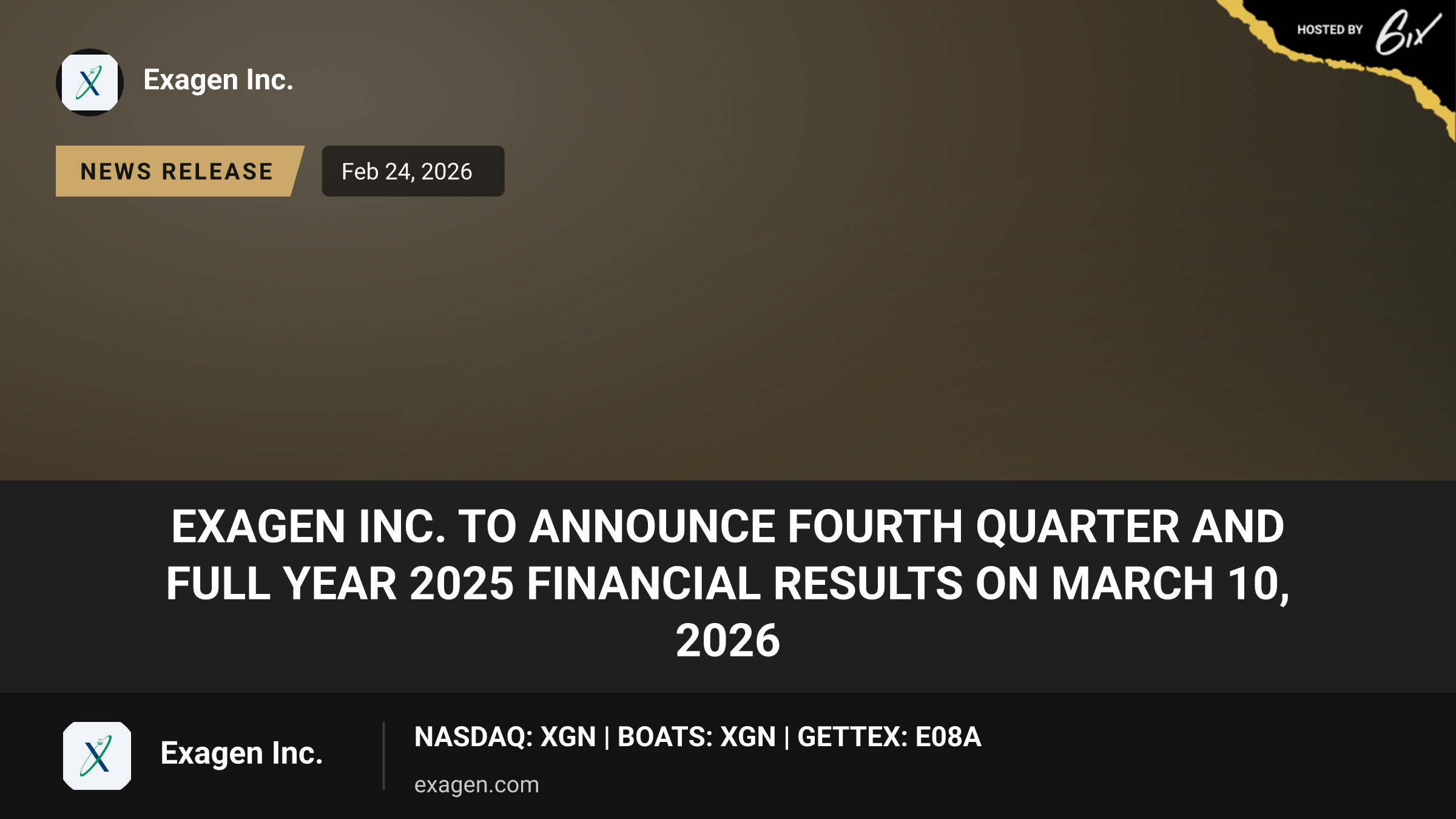 Exagen Inc. to Announce Fourth Quarter and Full Year 2025 Financial Results on March 10, 2026