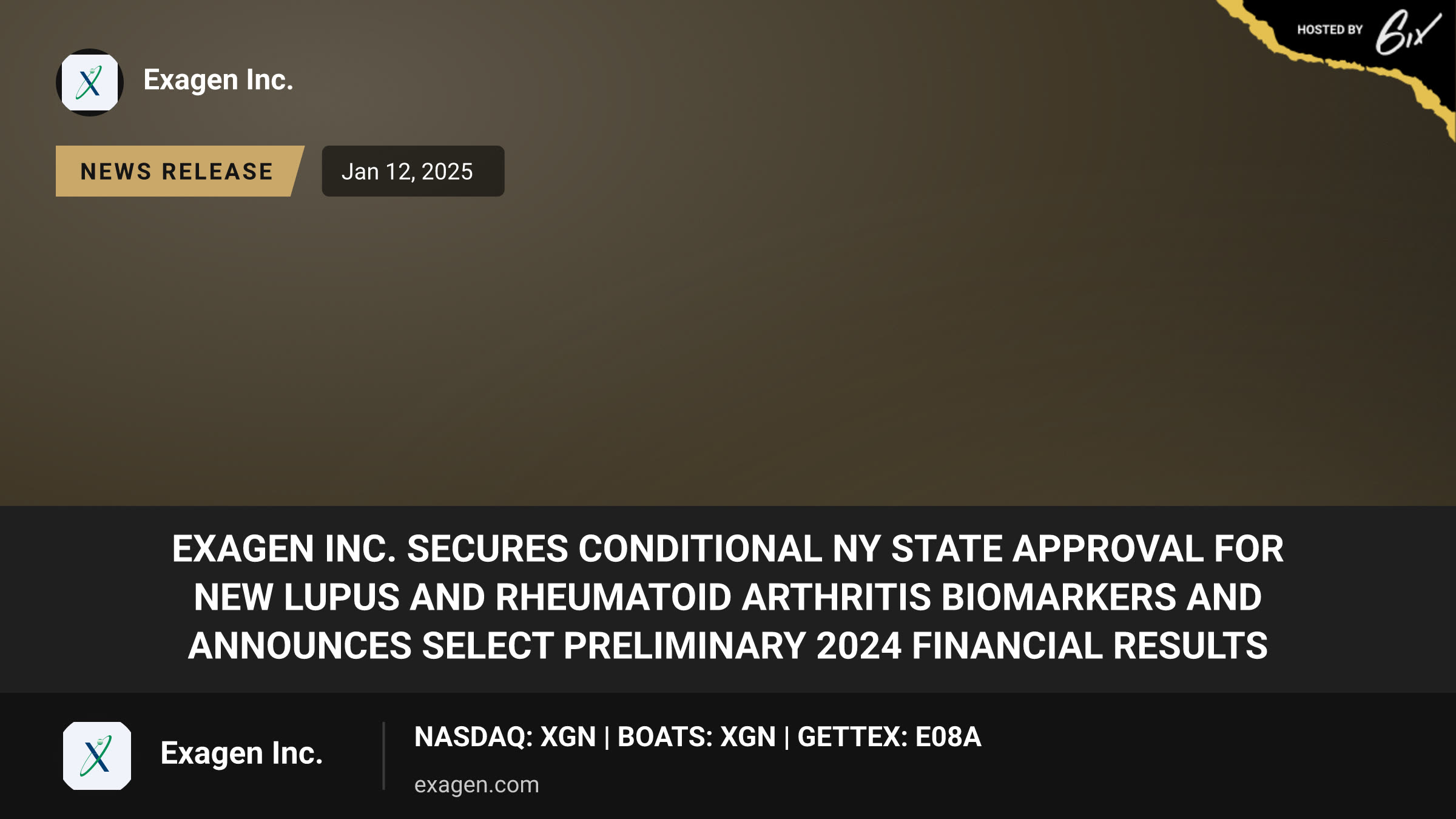 Exagen Inc. Secures Conditional NY State Approval for New Lupus and Rheumatoid Arthritis Biomarkers and Announces Select Preliminary 2024 Financial Results