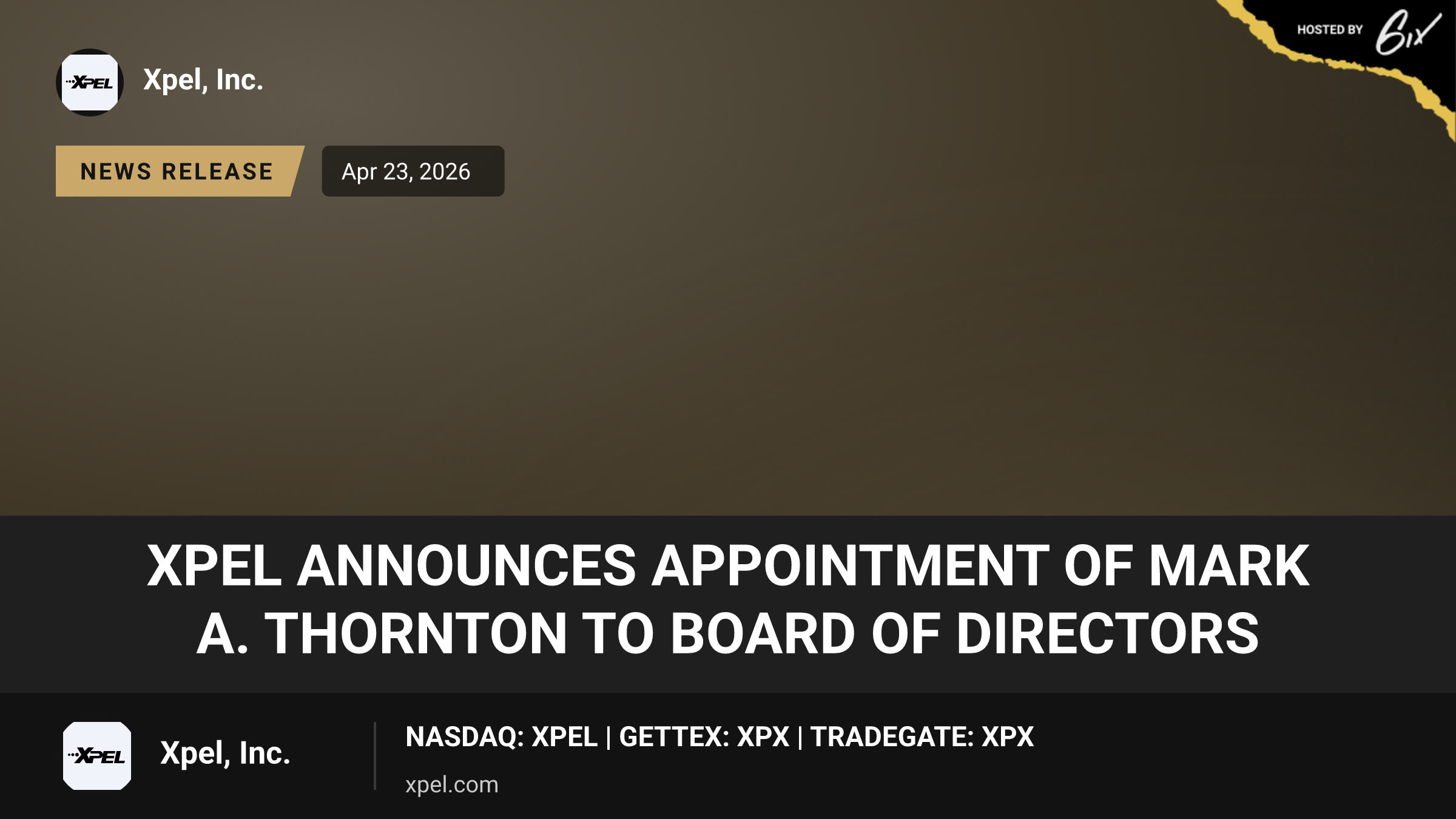 XPEL Announces Appointment of Mark A. Thornton to Board of Directors