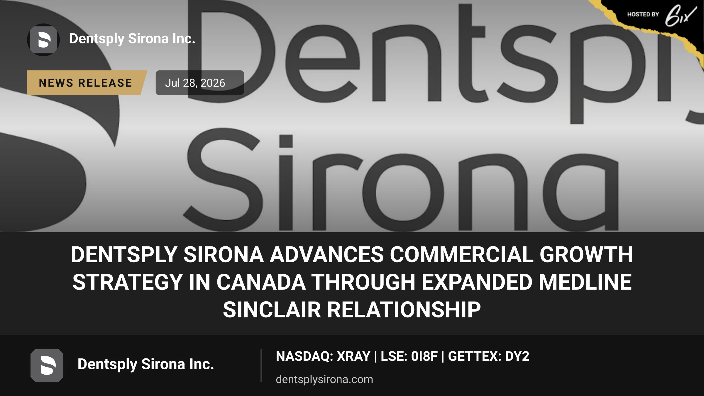 Dentsply Sirona Advances Commercial Growth Strategy in Canada Through Expanded Medline Sinclair Relationship