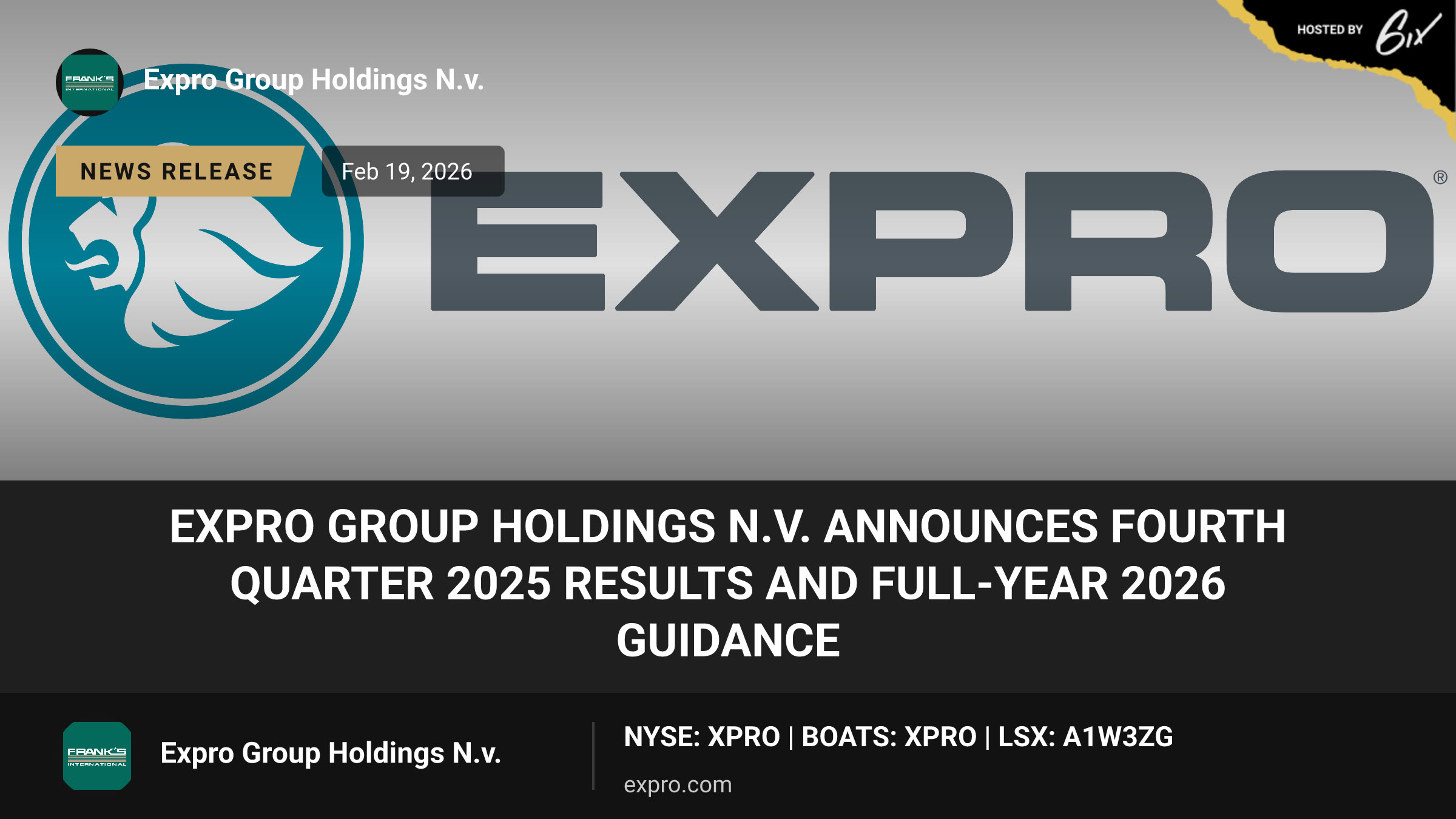 Expro Group Holdings N.V. Announces Fourth Quarter 2025 Results and Full-Year 2026 Guidance