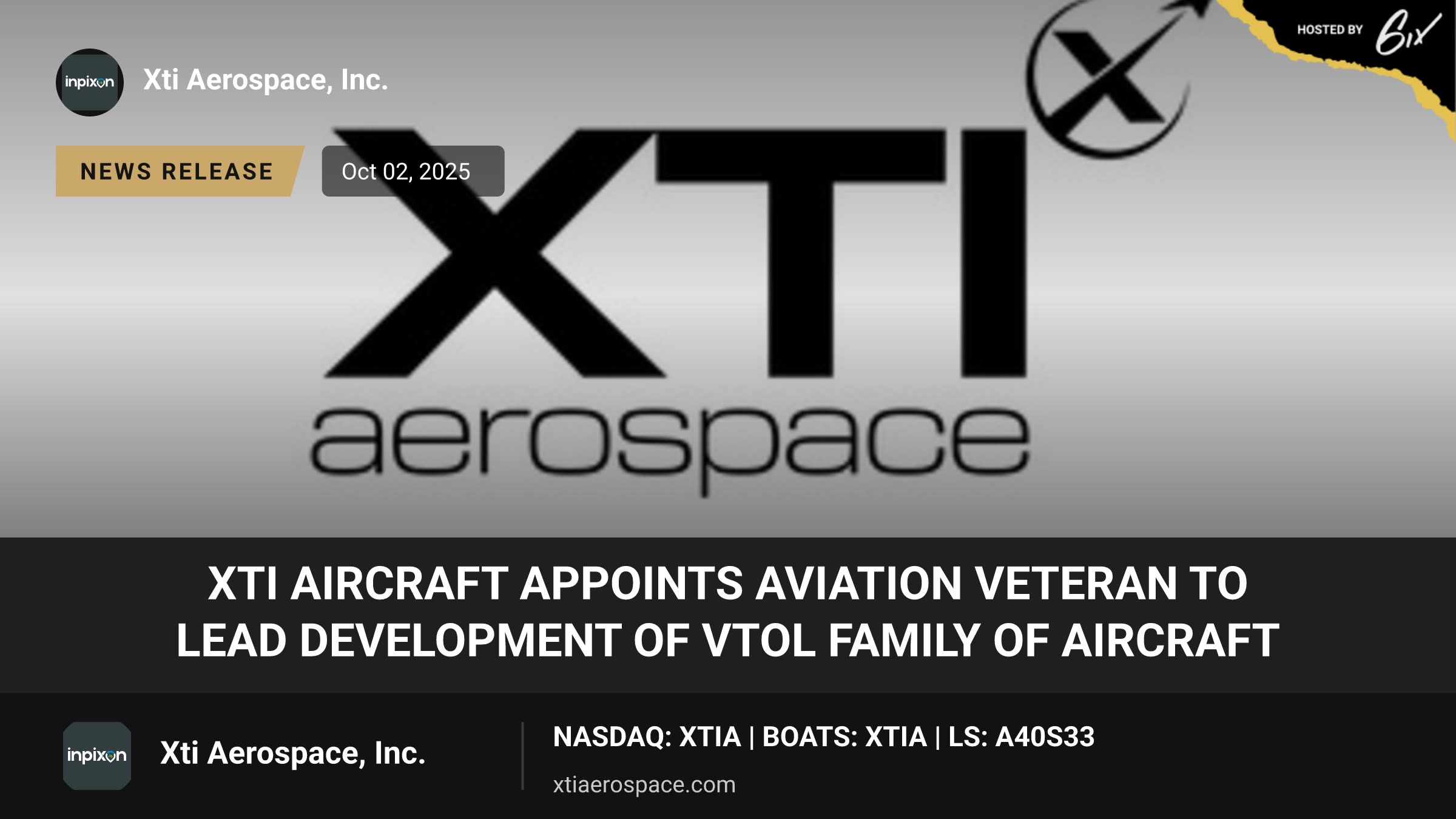 XTI Aircraft Appoints Aviation Veteran to Lead Development of VTOL Family of Aircraft
