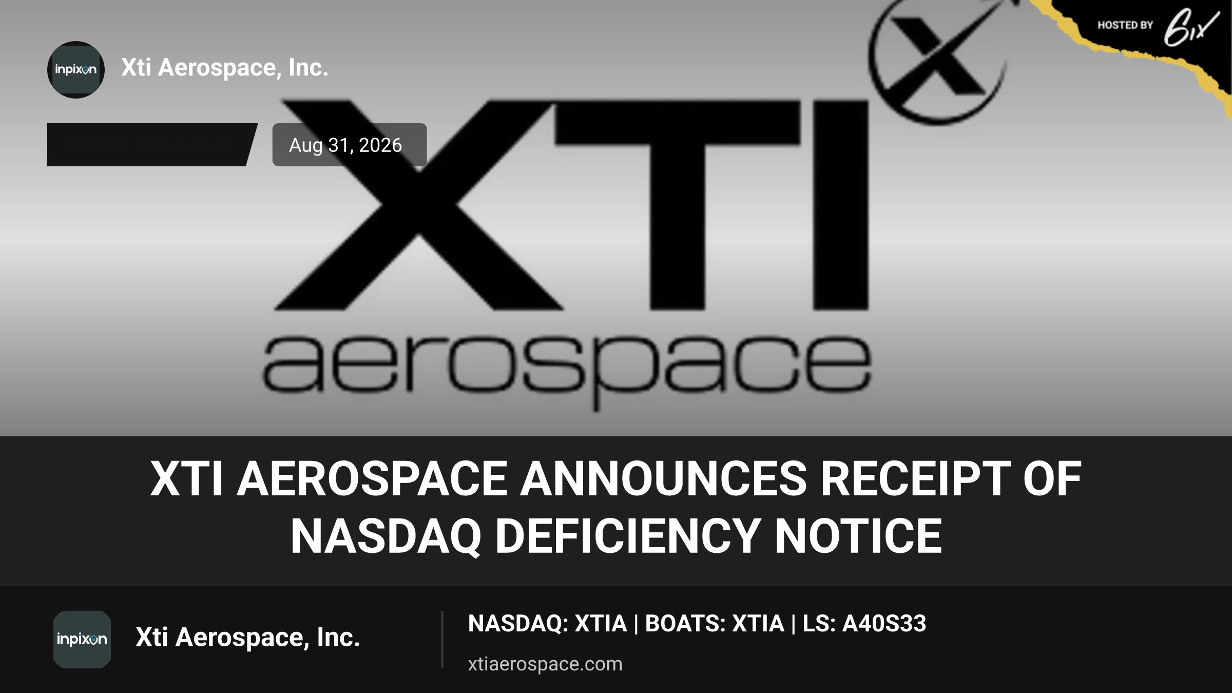 XTI Aerospace Announces Receipt of Nasdaq Deficiency Notice