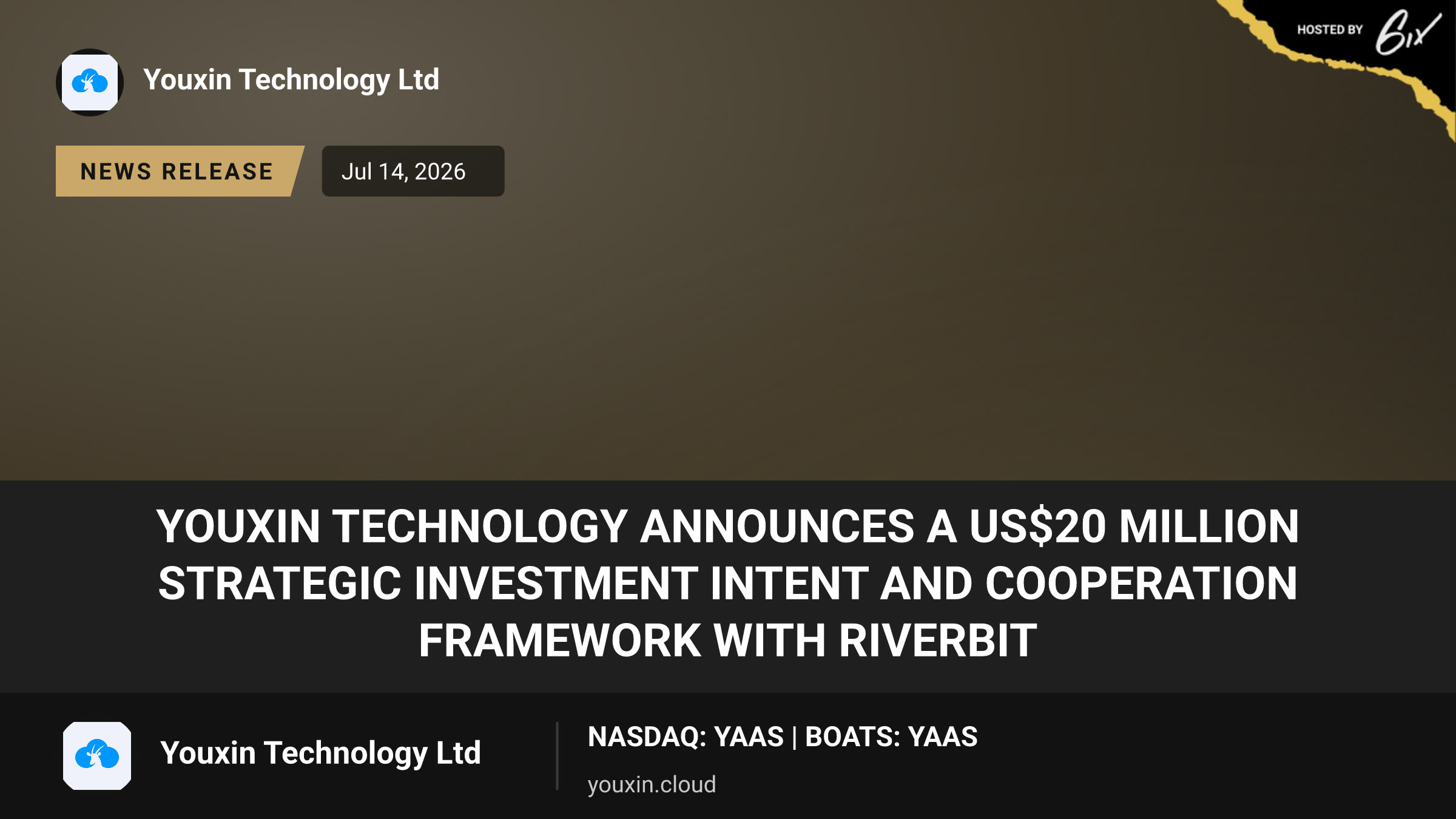 Youxin Technology Announces a US$20 Million Strategic Investment Intent and Cooperation Framework with RiverBit