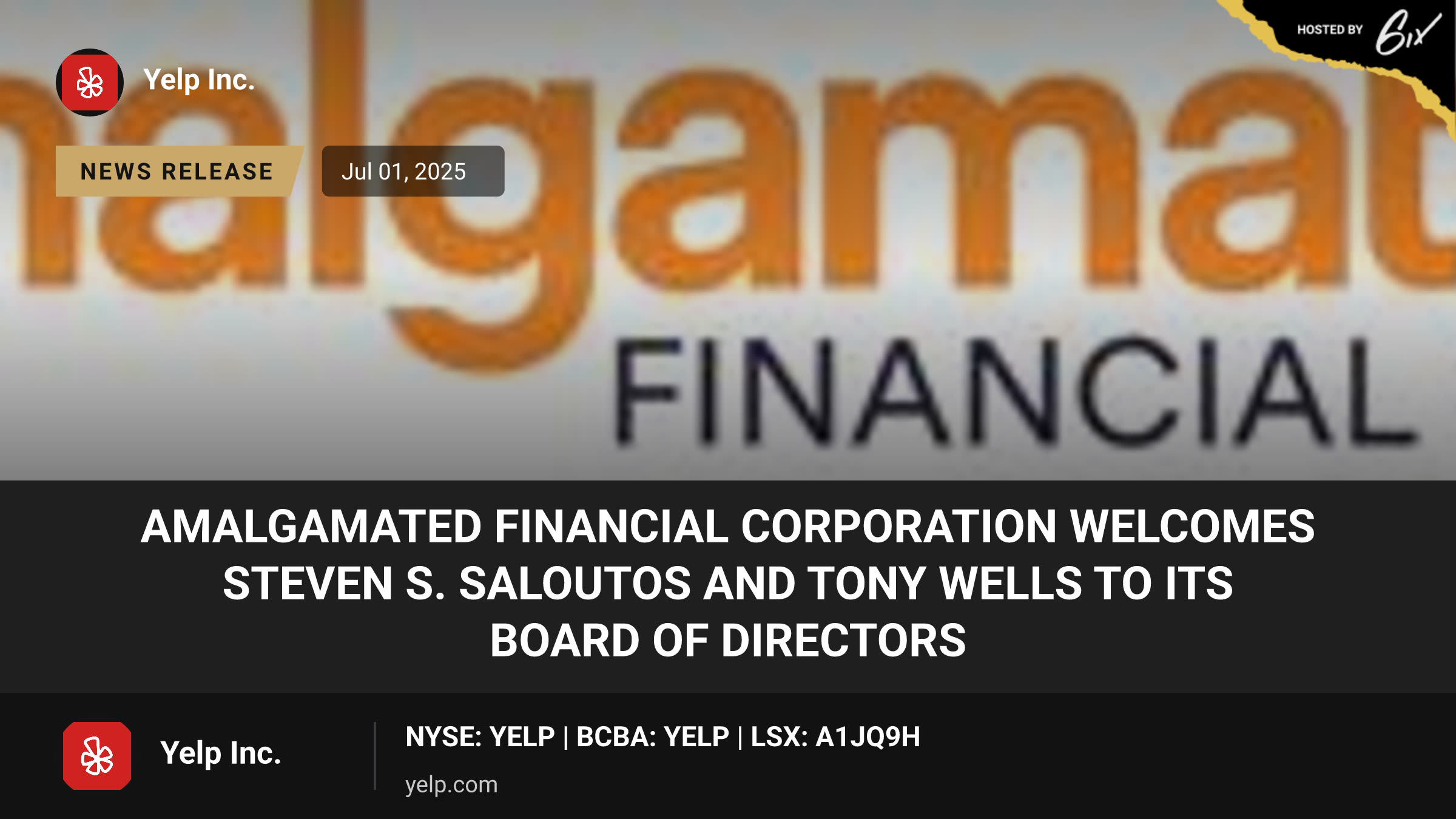 Amalgamated Financial Corporation Welcomes Steven S. SaLoutos and Tony Wells to its Board of Directors
