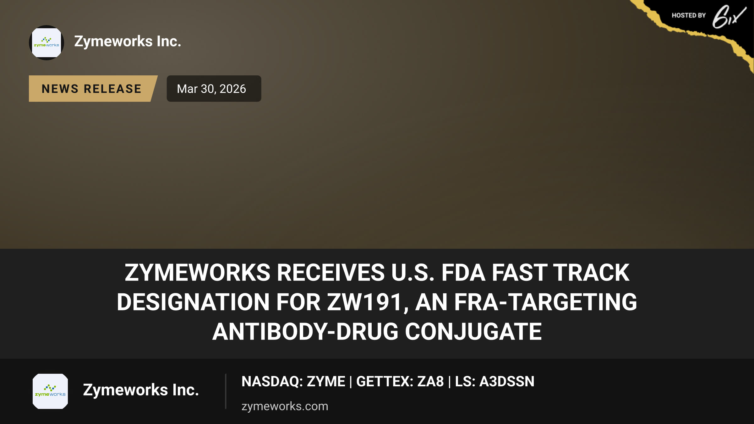 Zymeworks Receives U.S. FDA Fast Track Designation for ZW191, an FRα-Targeting Antibody-Drug Conjugate