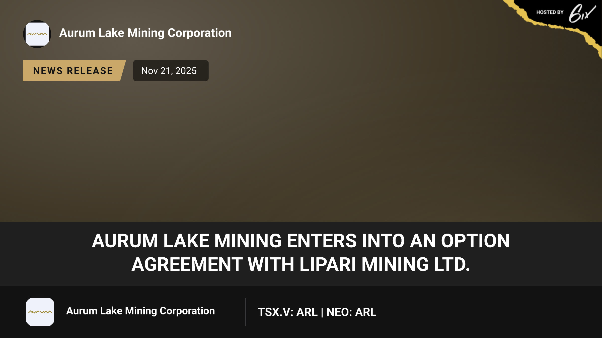 Aurum Lake Mining Enters into an Option Agreement with Lipari Mining Ltd.