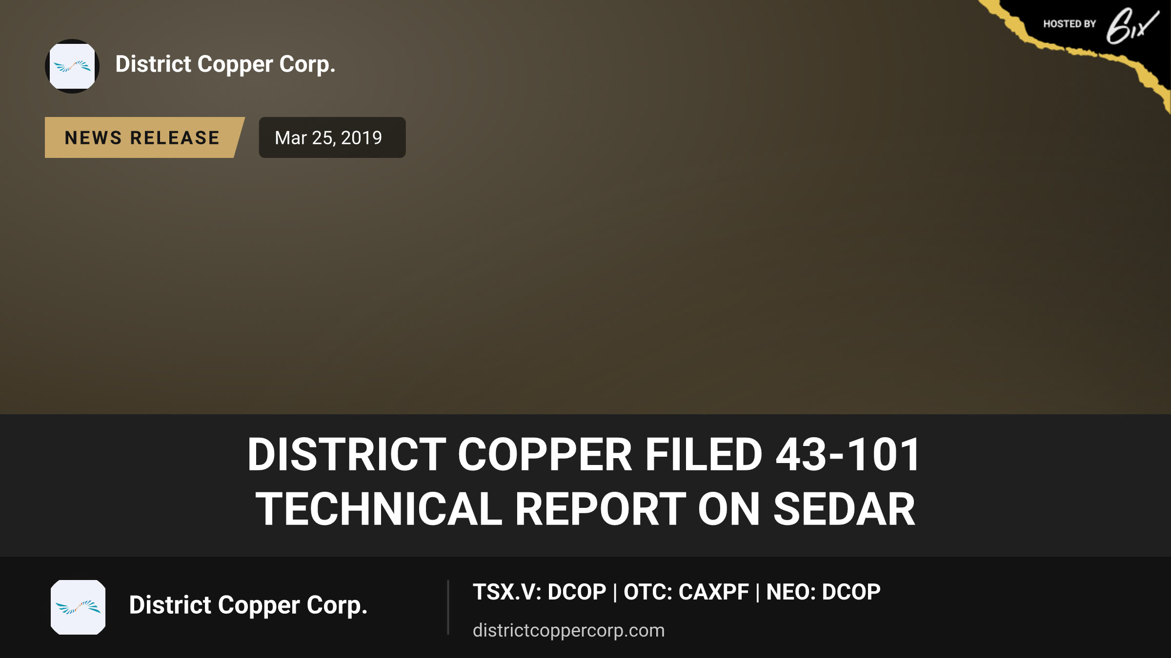 District Copper Filed 43-101 Technical Report on Sedar