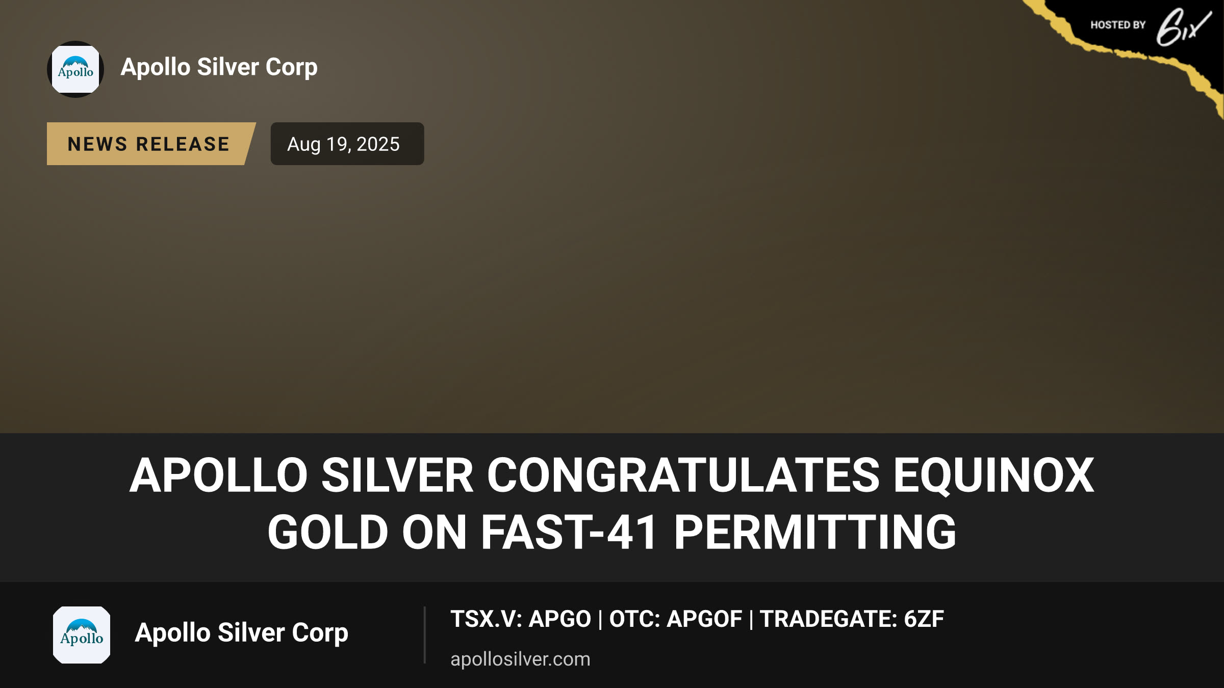 Apollo Silver Congratulates Equinox Gold on FAST-41 Permitting