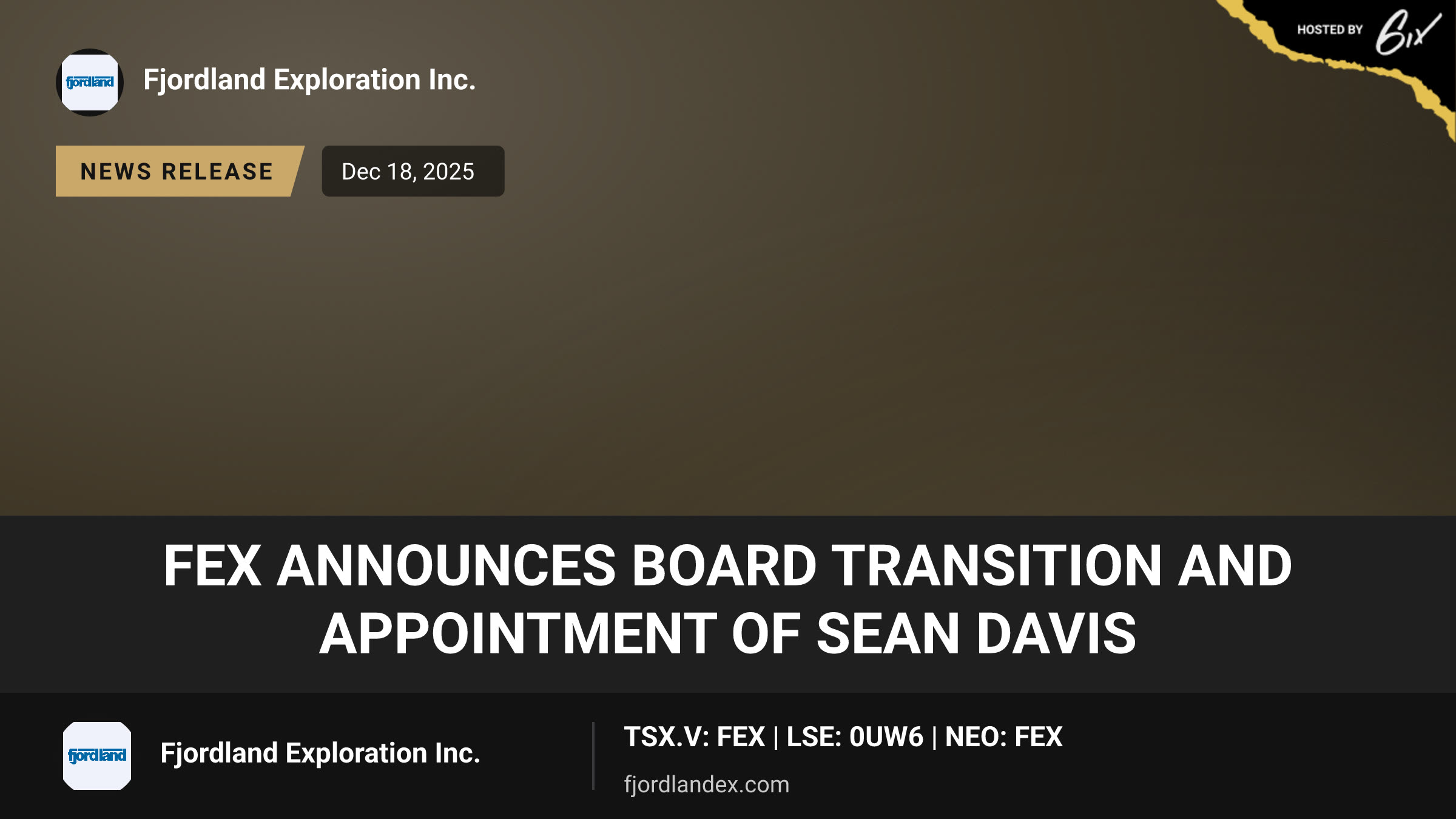 FEX Announces Board Transition and Appointment of Sean Davis
