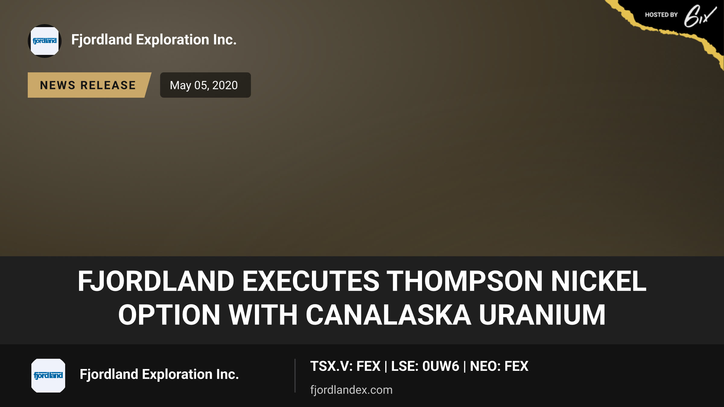Fjordland Executes Thompson Nickel Option with CanAlaska Uranium