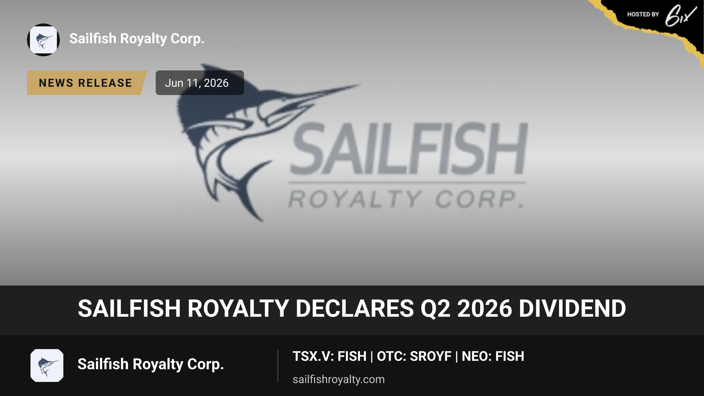 Sailfish Royalty Declares Q2 2026 Dividend