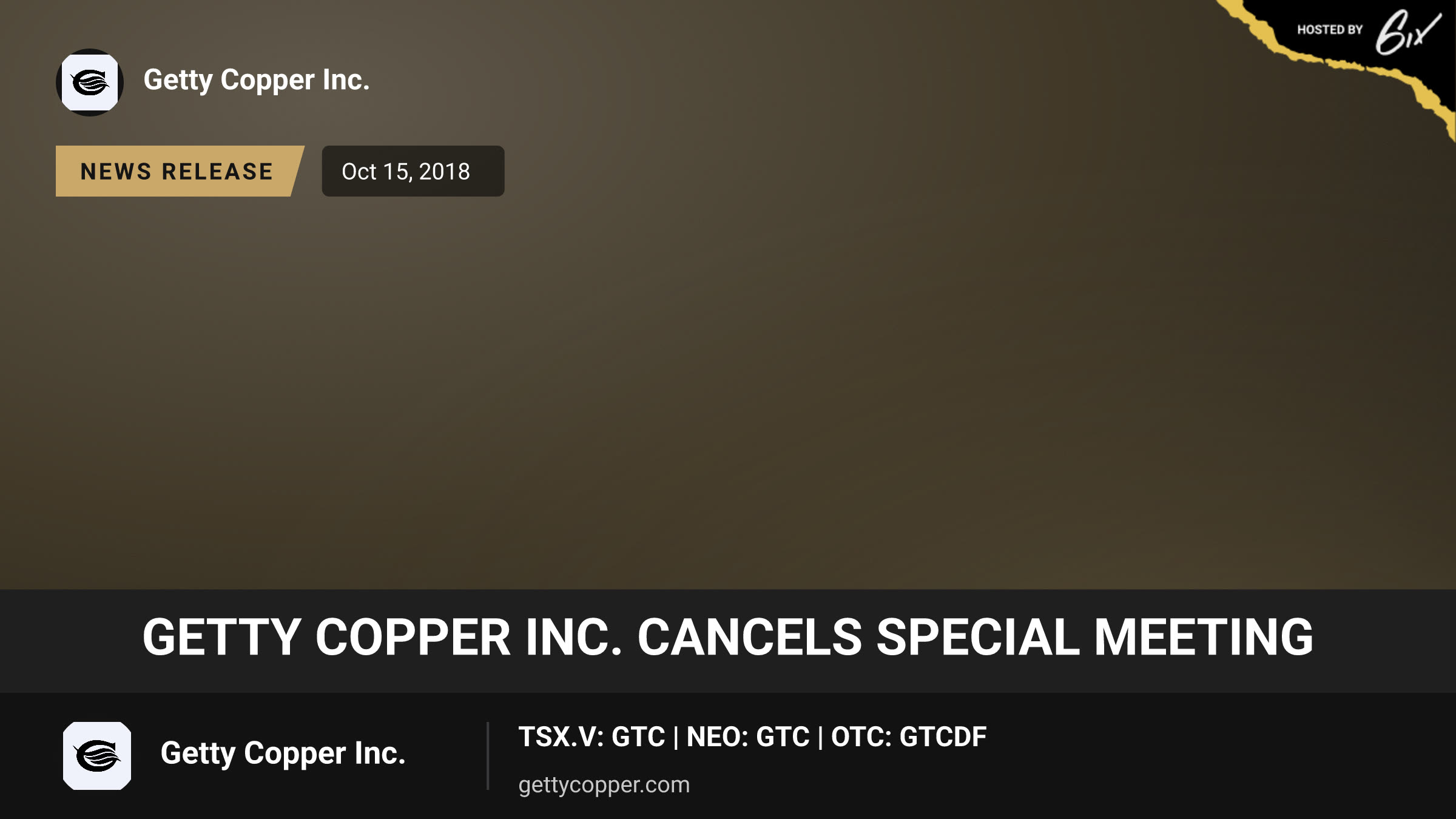 Getty Copper Inc. Cancels Special Meeting
