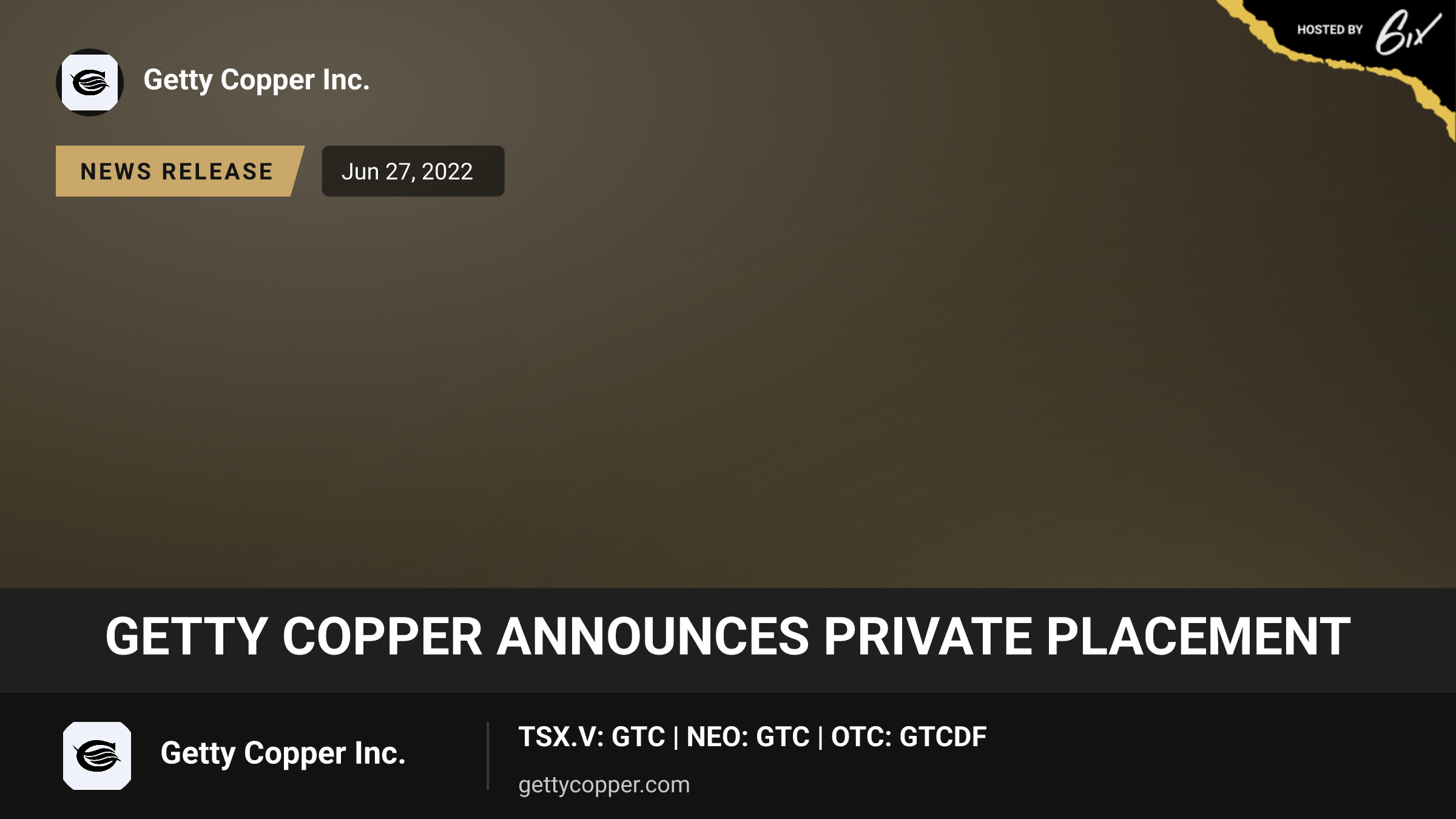 Getty Copper Announces Private Placement