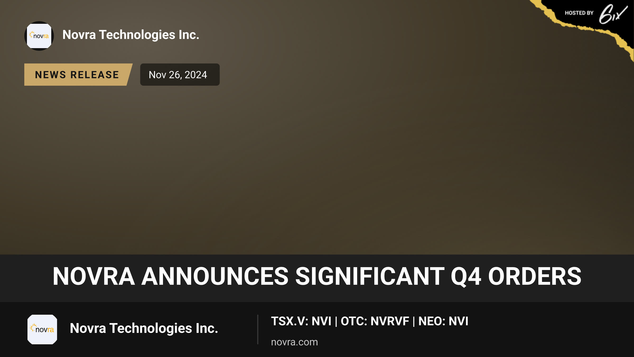 Novra Announces Significant Q4 Orders