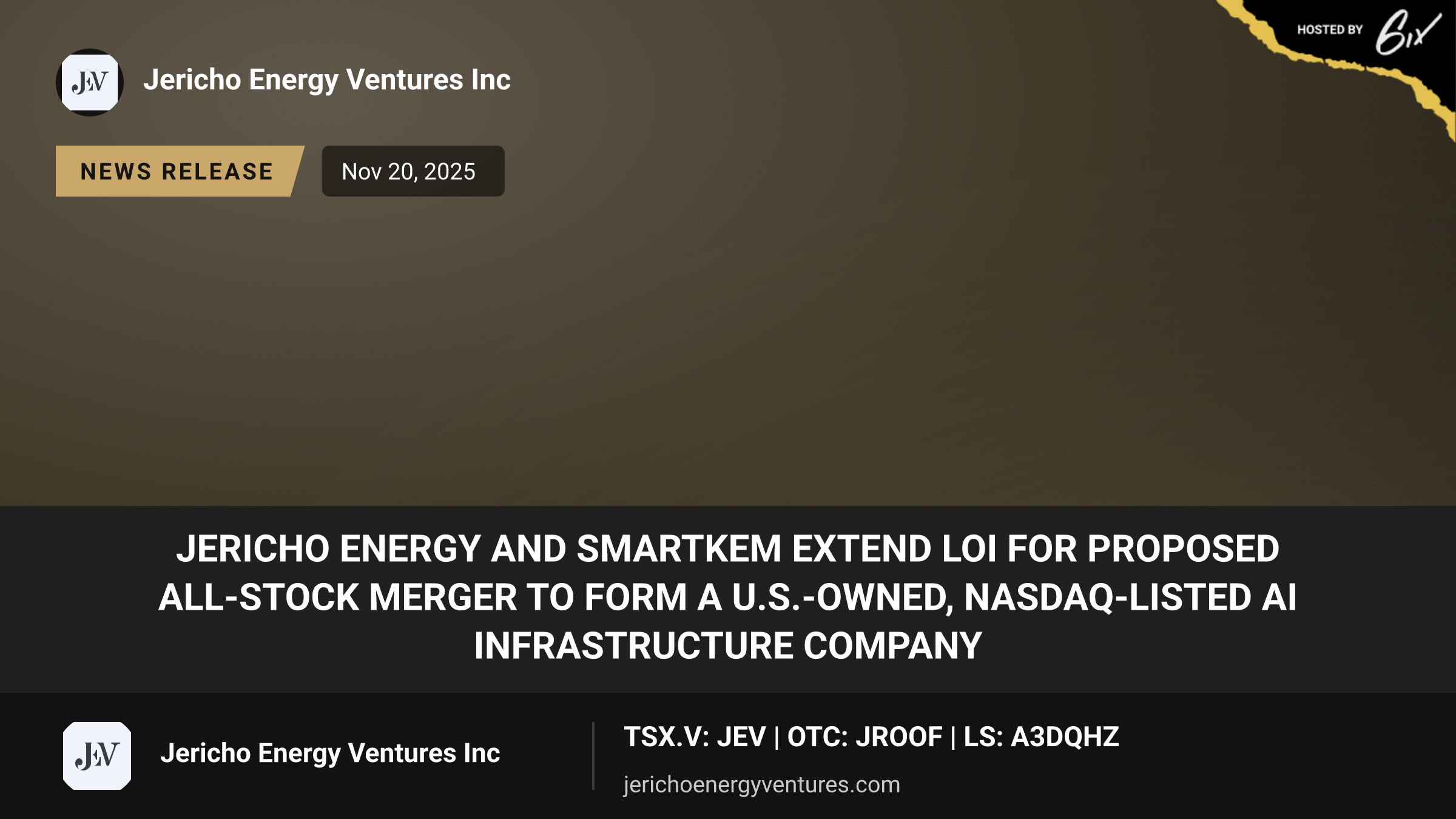 Jericho Energy and Smartkem Extend LOI for Proposed All-Stock Merger to Form a U.S.-Owned, Nasdaq-Listed AI Infrastructure Company