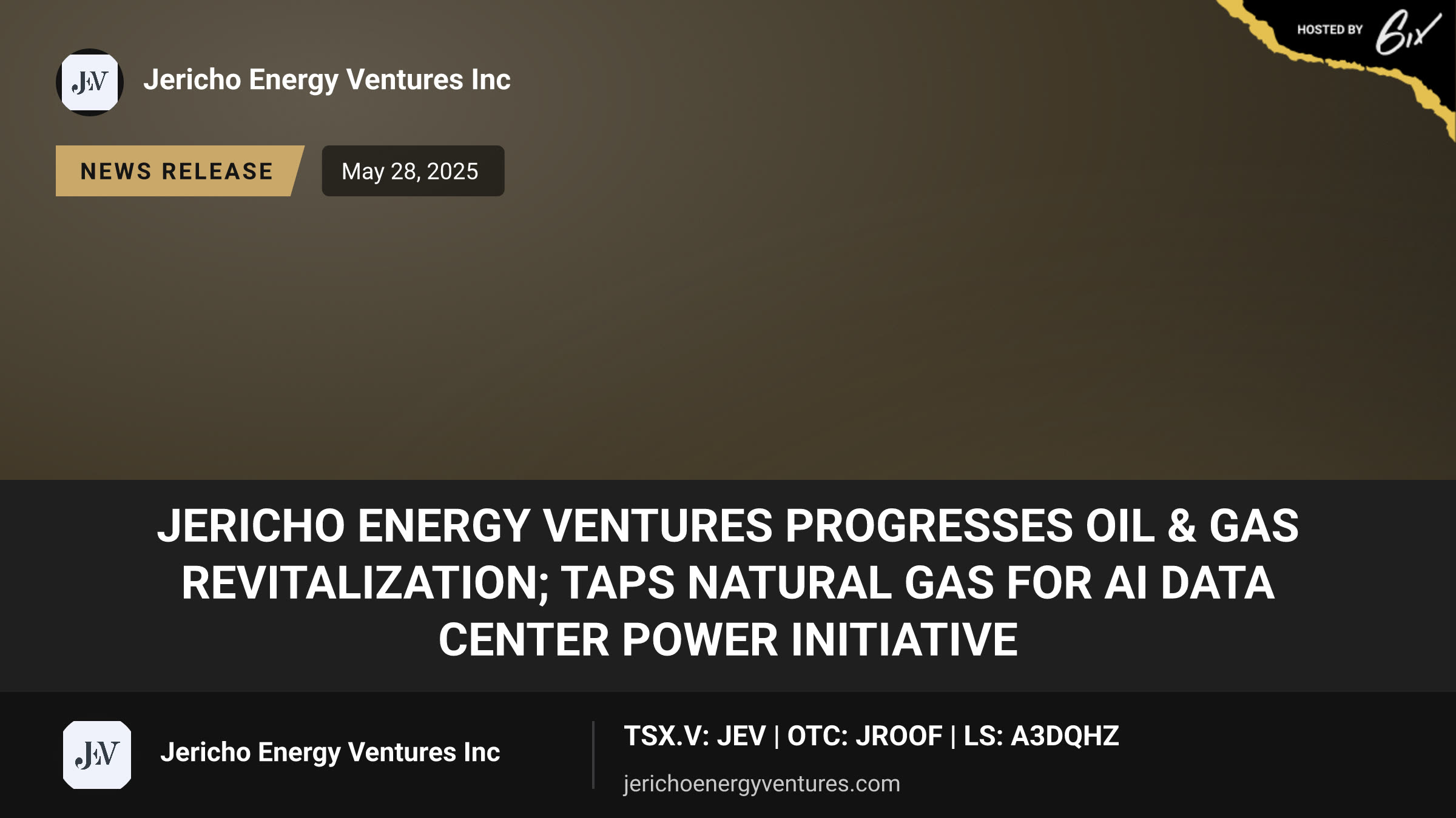 Jericho Energy Ventures Progresses Oil & Gas Revitalization; Taps Natural Gas for AI Data Center Power Initiative
