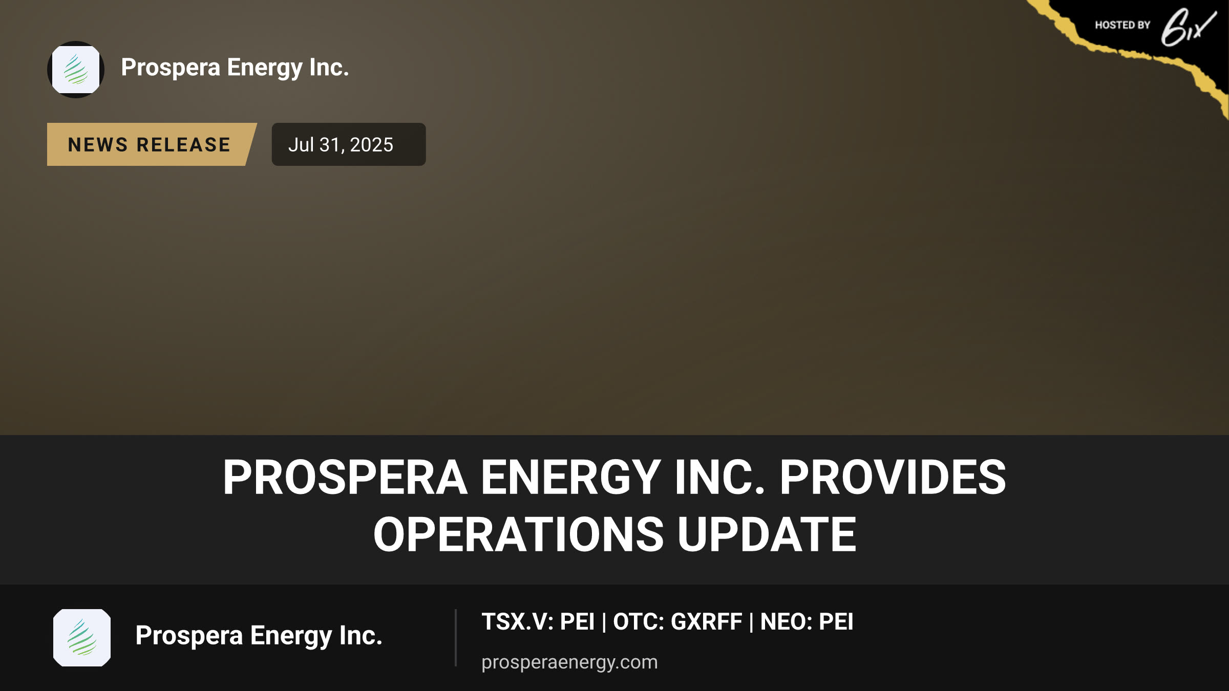 Prospera Energy Inc. Provides Operations Update