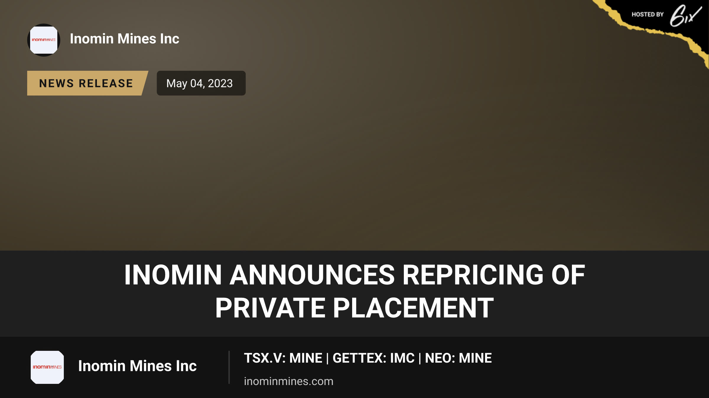Inomin Announces Repricing of Private Placement