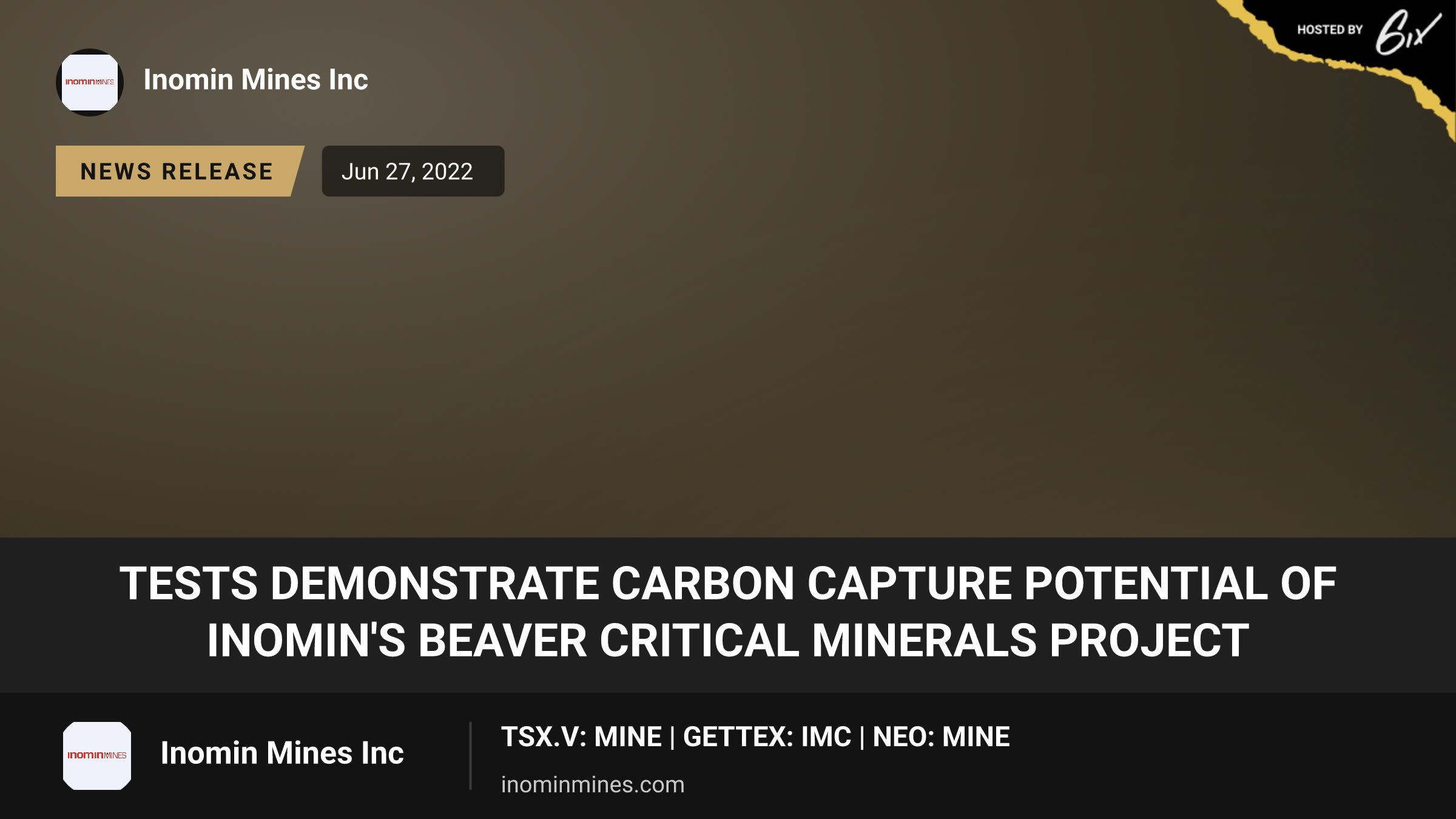 Tests Demonstrate Carbon Capture Potential of Inomin's Beaver Critical Minerals Project
