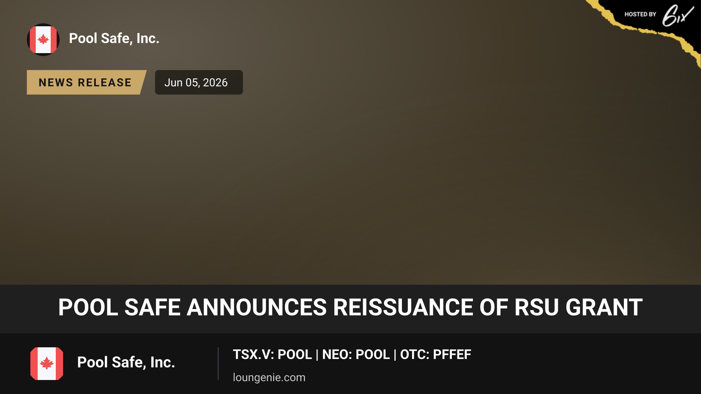Pool Safe Announces Reissuance Of RSU Grant