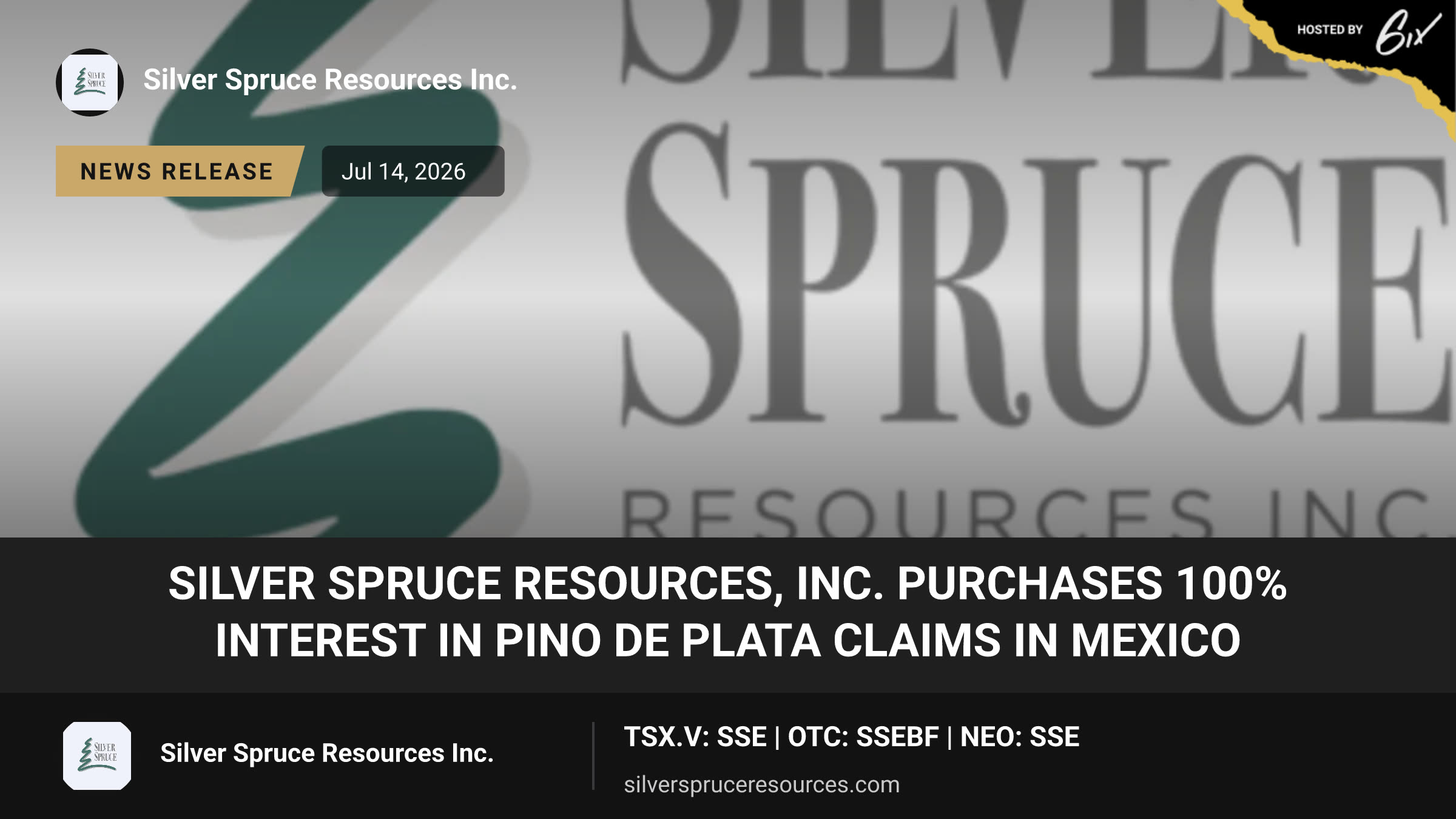 Silver Spruce Resources, Inc. Purchases 100% Interest in Pino de Plata Claims in Mexico