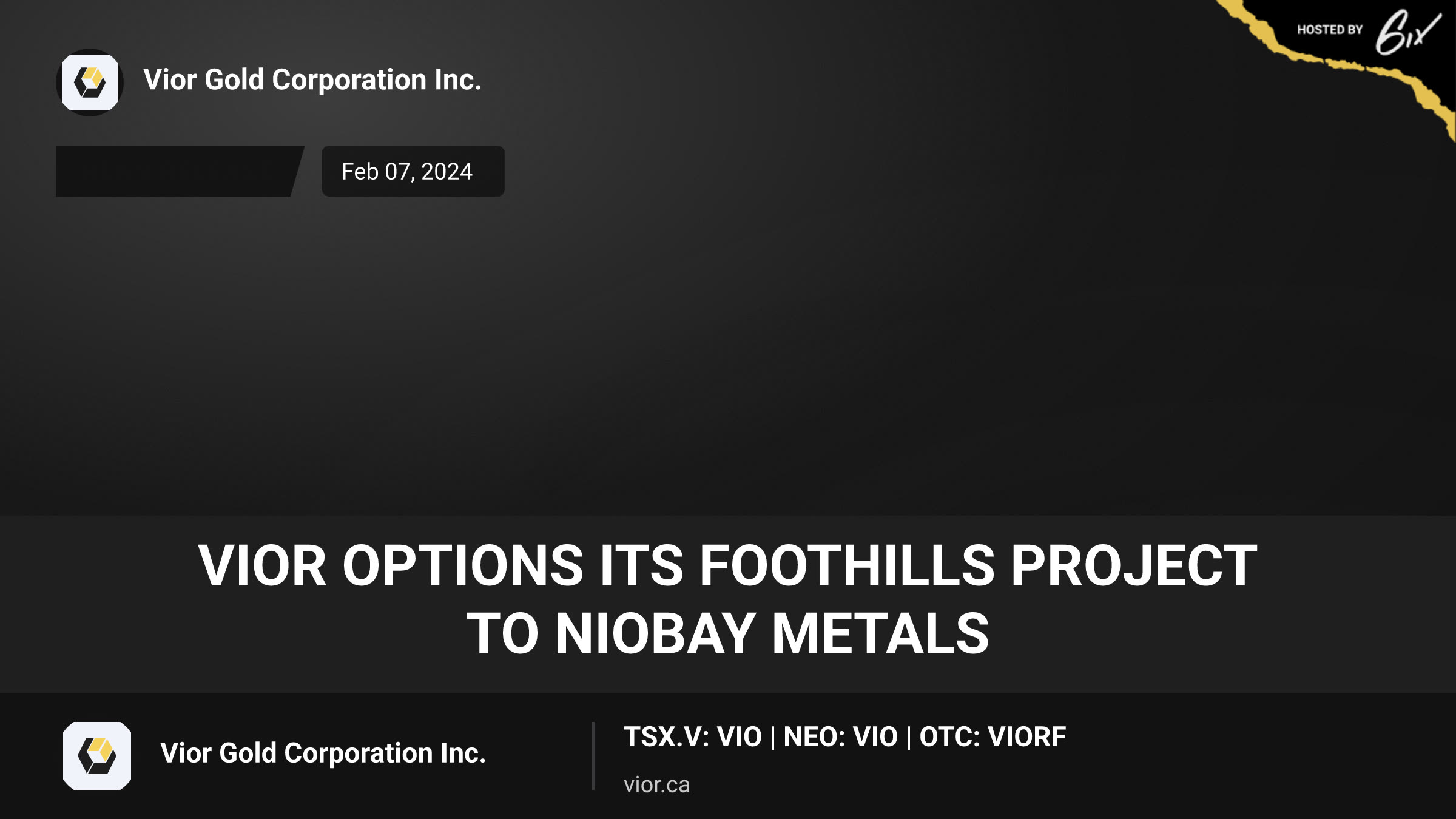 Vior Options Its Foothills Project to NioBay Metals