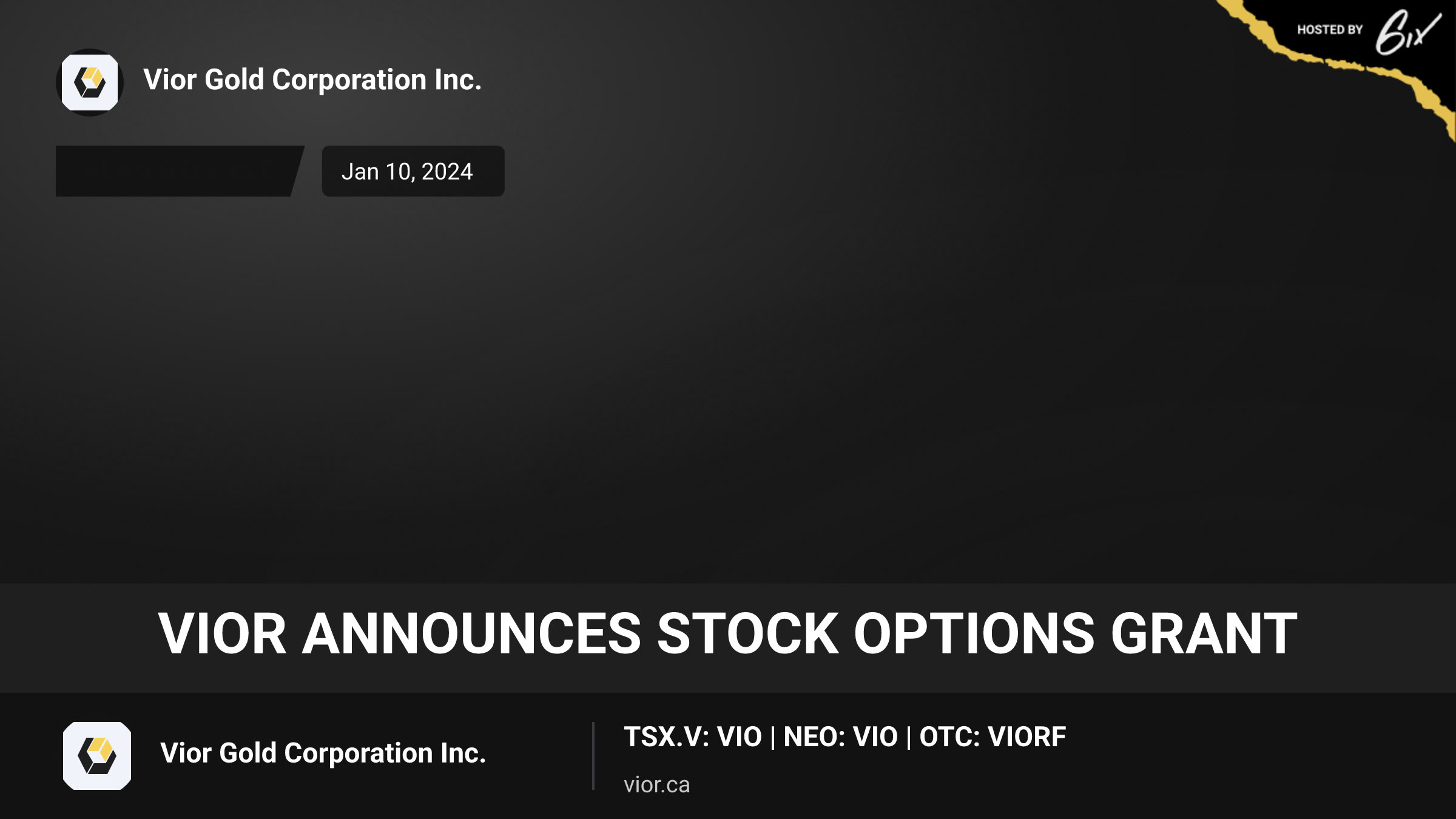 Vior Announces Stock Options Grant