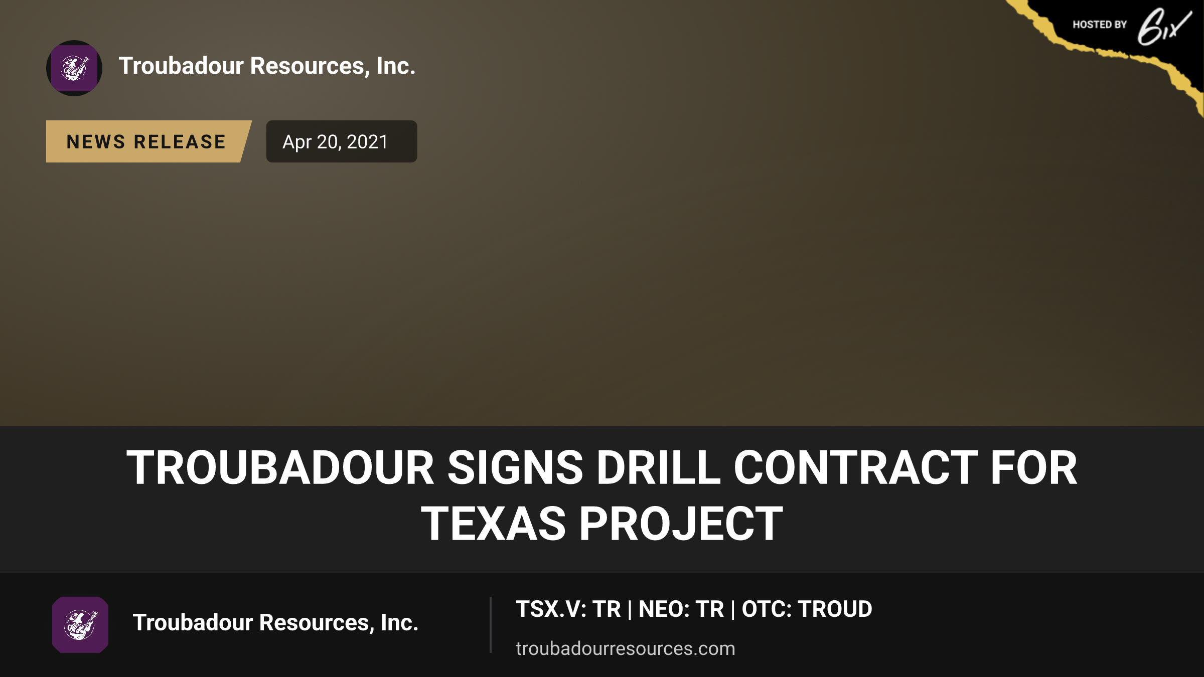 Troubadour Signs Drill Contract for Texas Project
