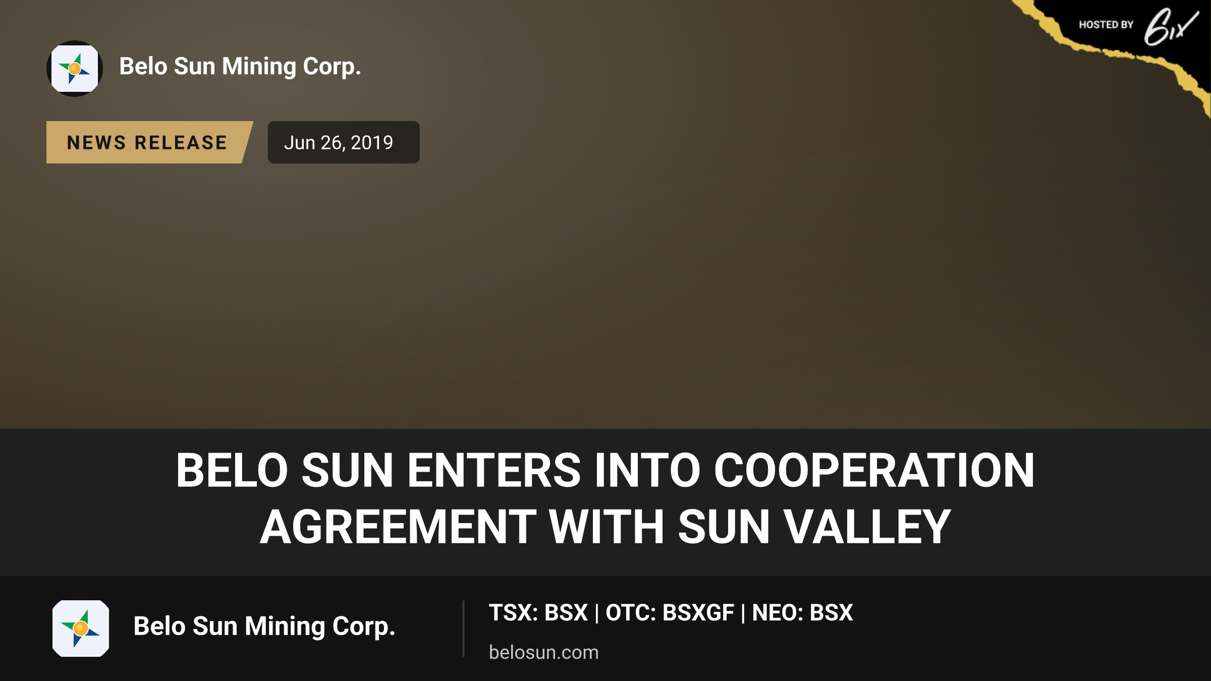Belo Sun Enters into Cooperation Agreement with Sun Valley