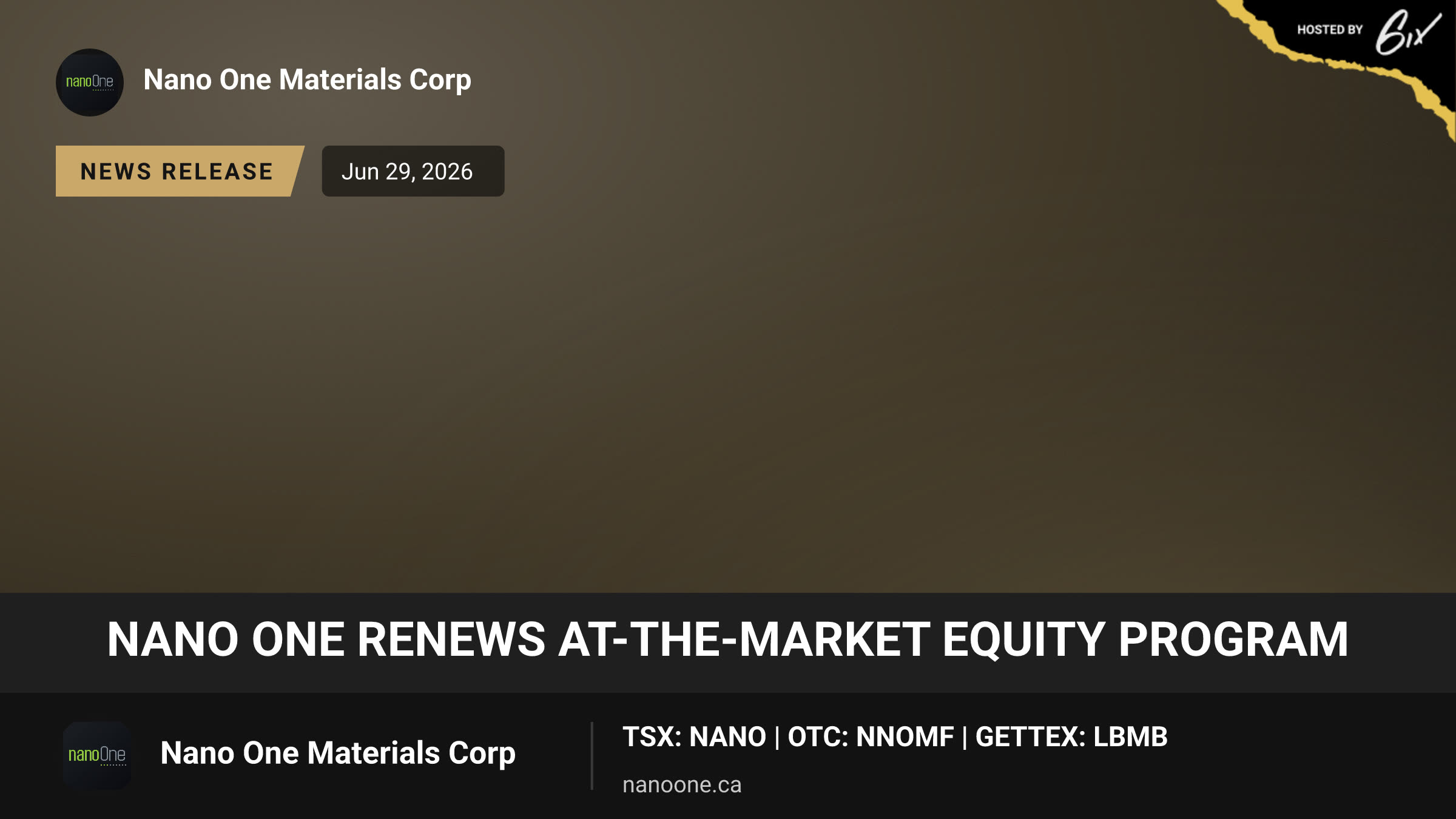 Nano One Renews At-The-Market Equity Program