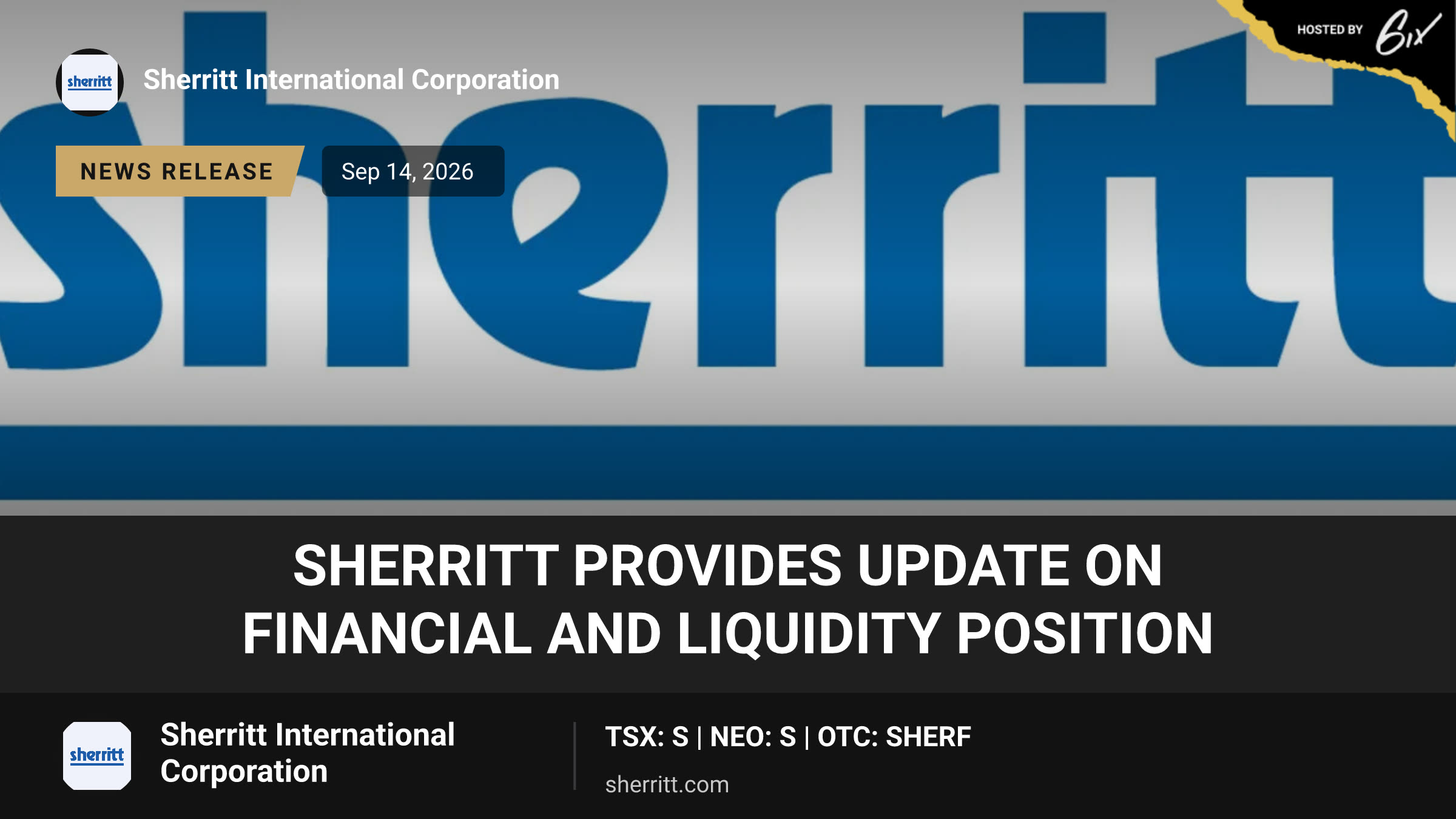 Sherritt Provides Update on Financial and Liquidity Position