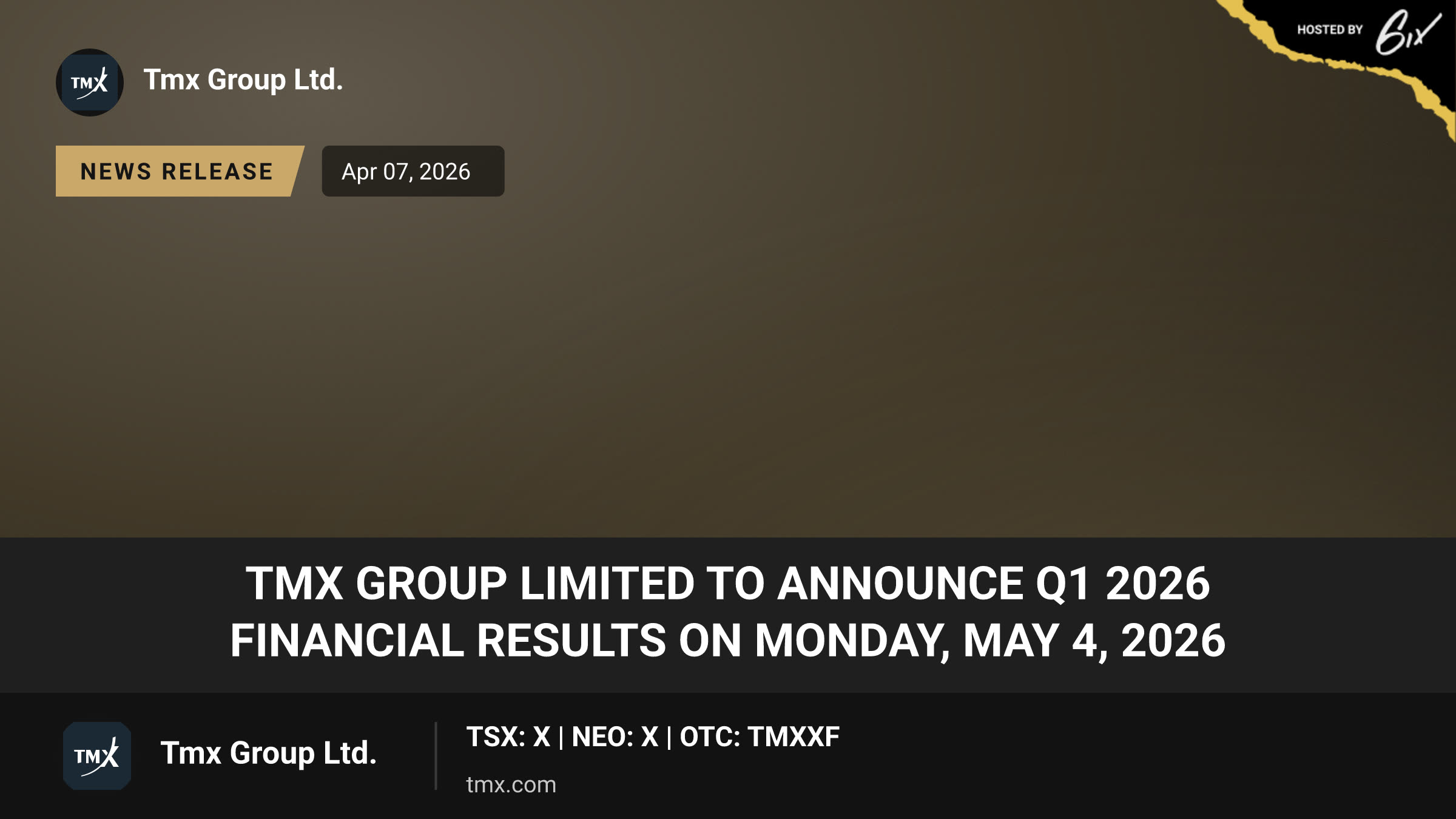 TMX Group Limited to Announce Q1 2026 Financial Results on Monday, May 4, 2026
