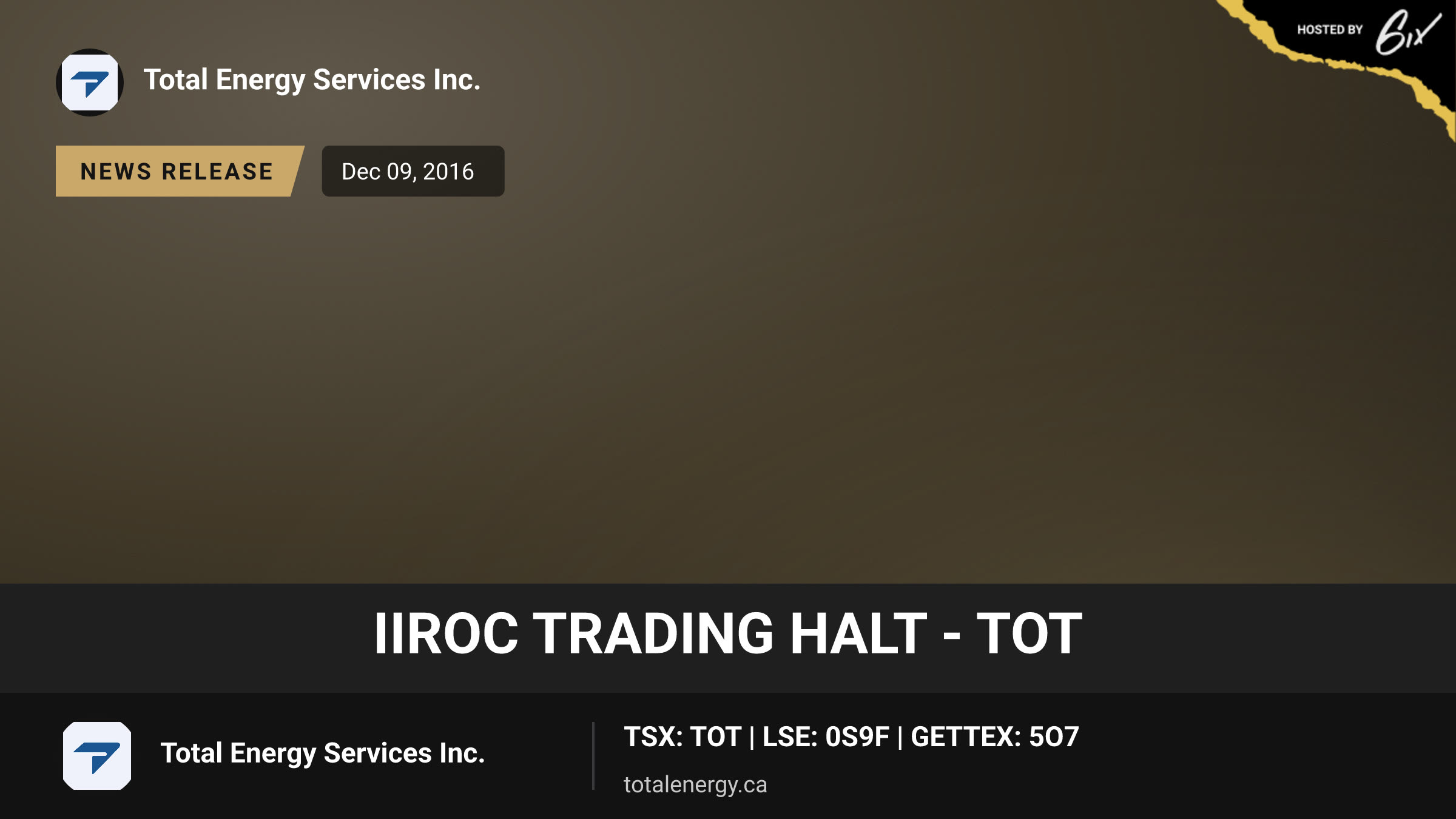 IIROC Trading Halt - TOT