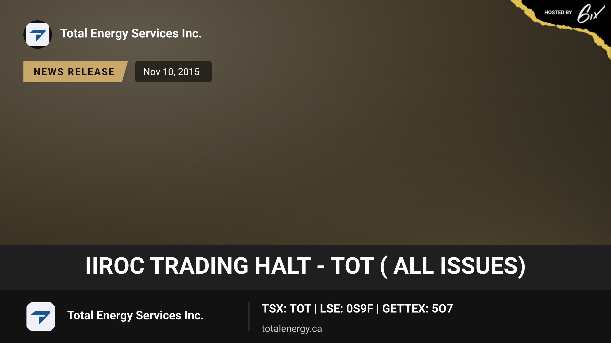IIROC Trading Halt - TOT ( all issues)
